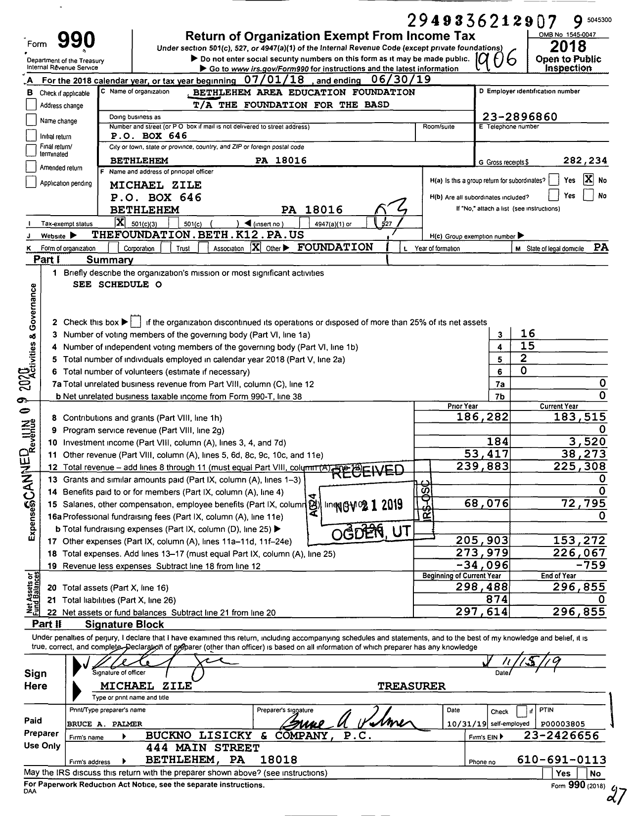 Image of first page of 2018 Form 990 for The Foundation for the Basd