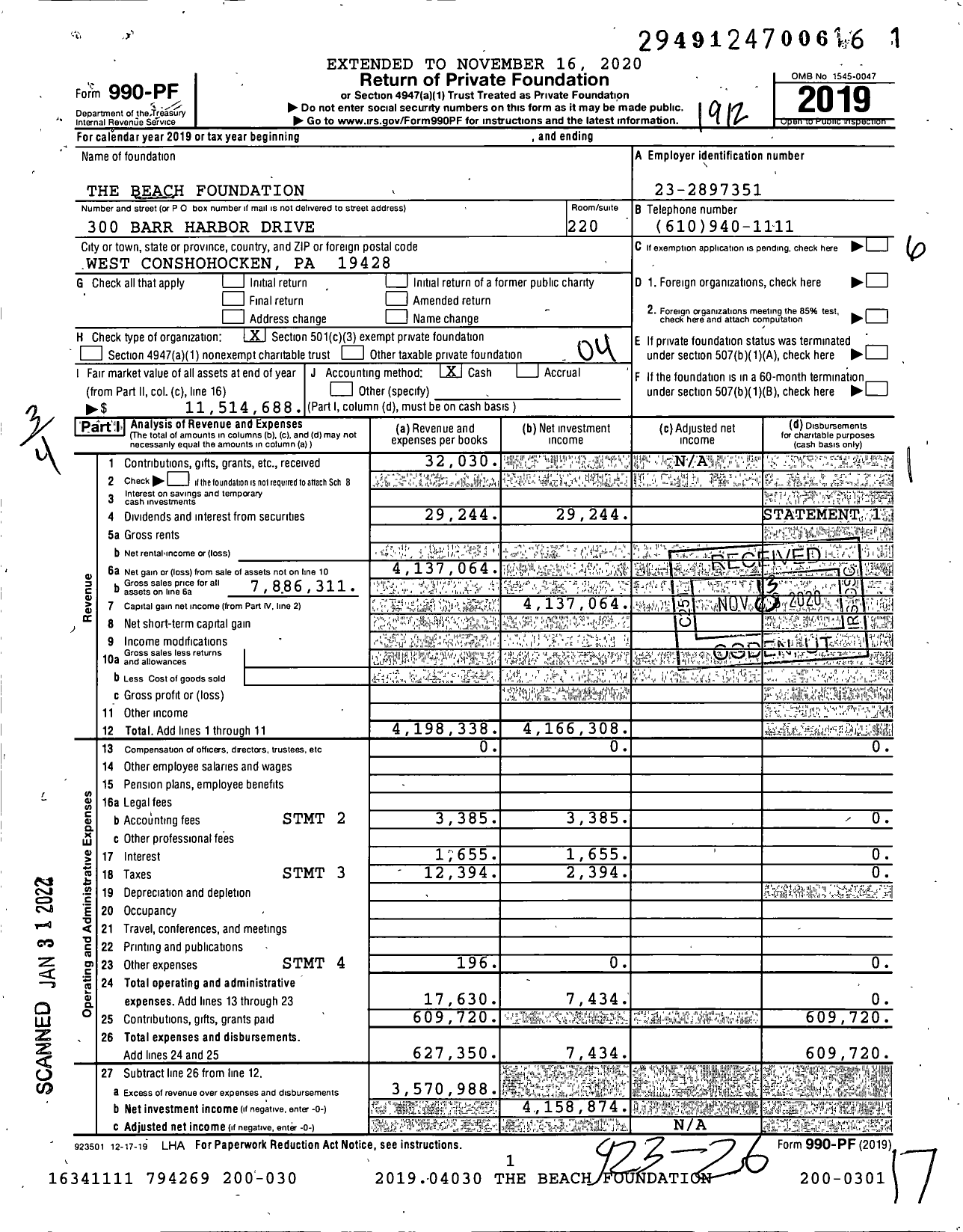 Image of first page of 2019 Form 990PF for The Beach Foundation