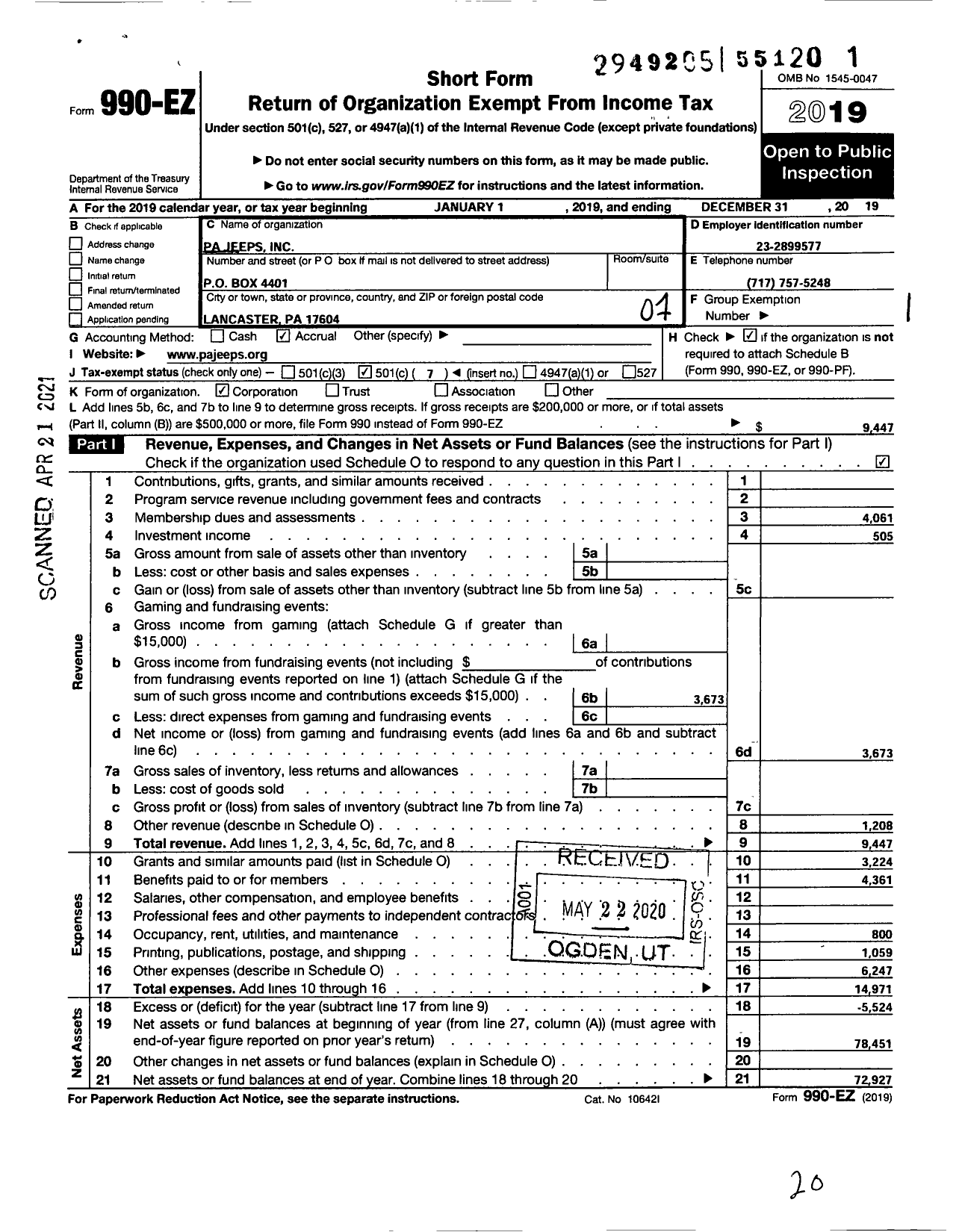 Image of first page of 2019 Form 990EO for Pa Jeeps