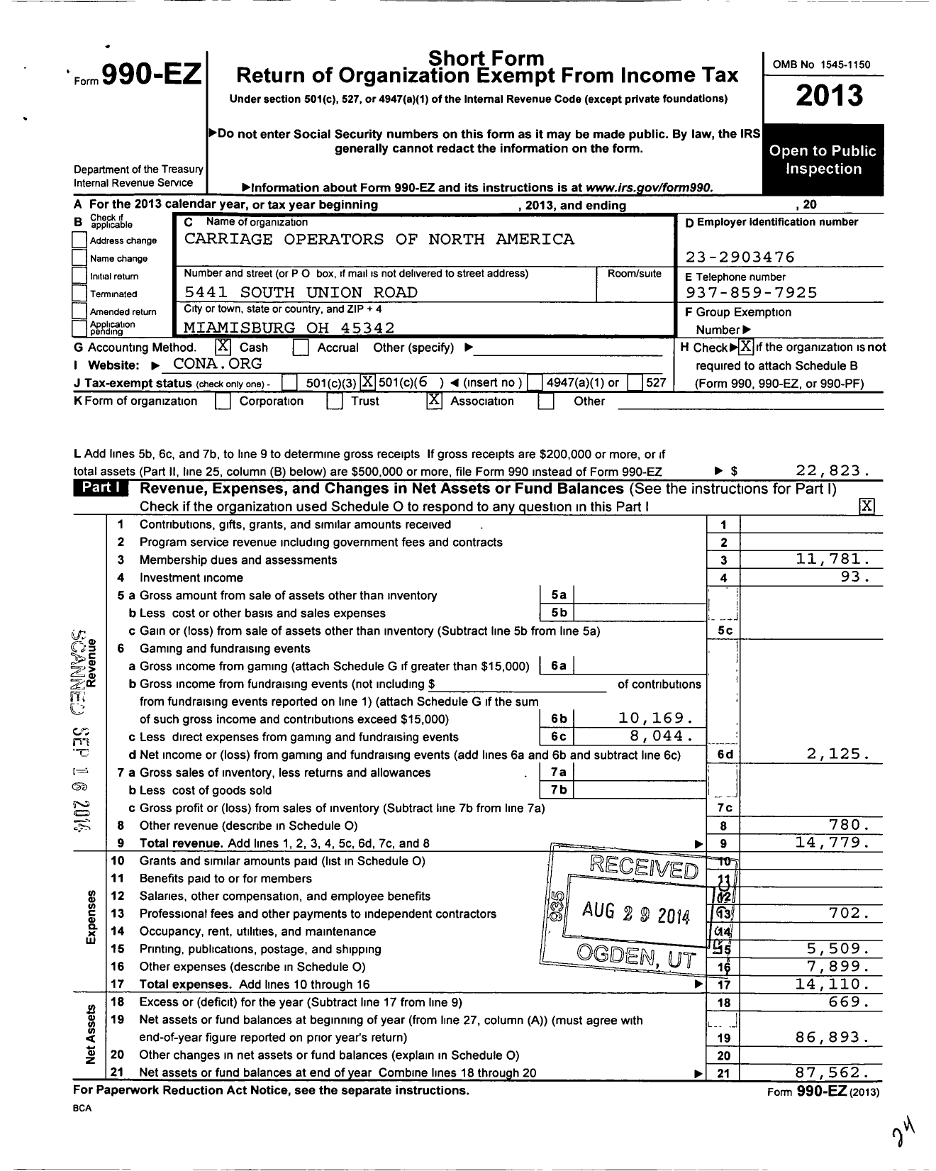 Image of first page of 2013 Form 990EO for Carriage Operators of North America