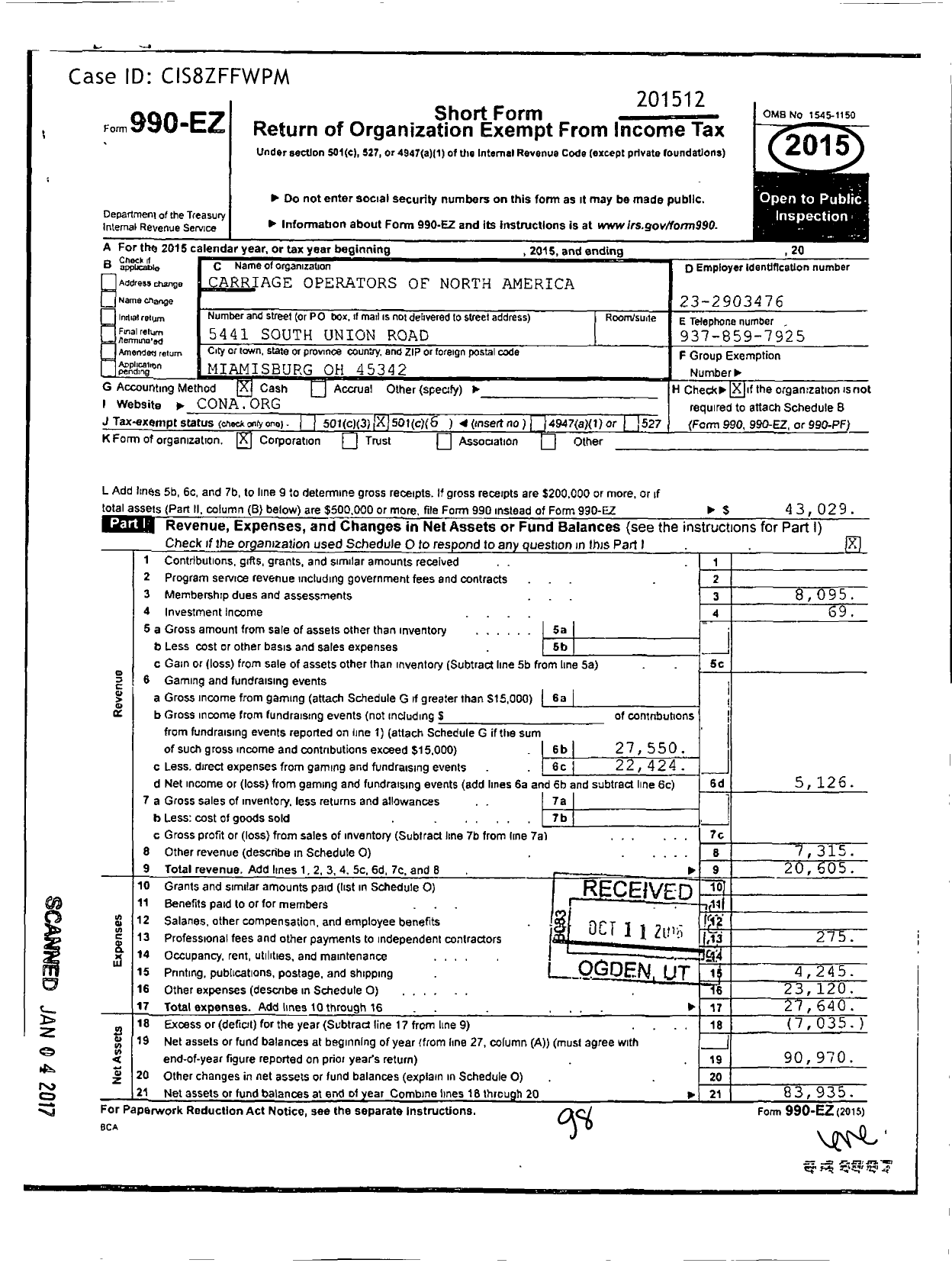 Image of first page of 2015 Form 990EO for Carriage Operators of North America