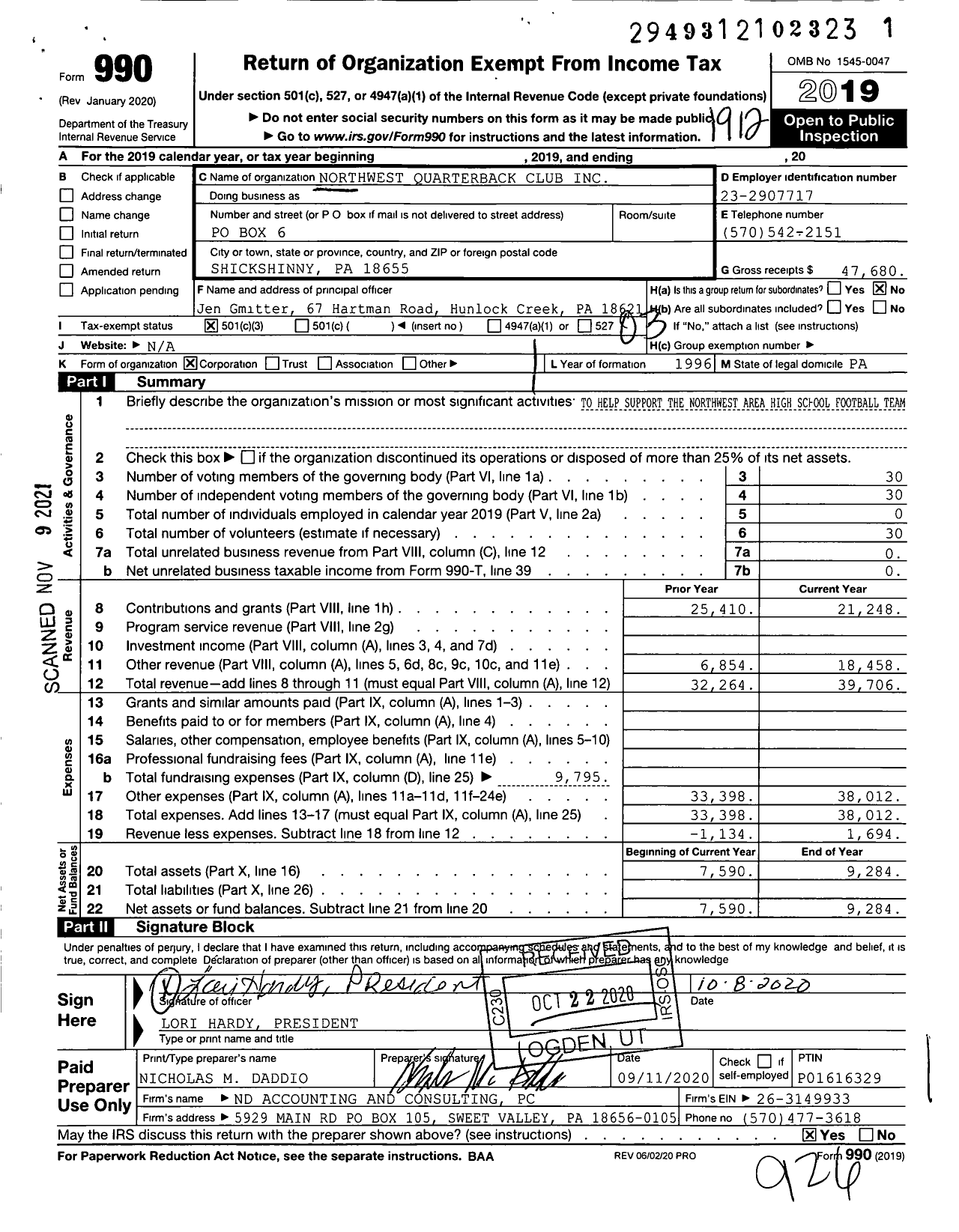 Image of first page of 2019 Form 990 for Northwest Quarterback Club