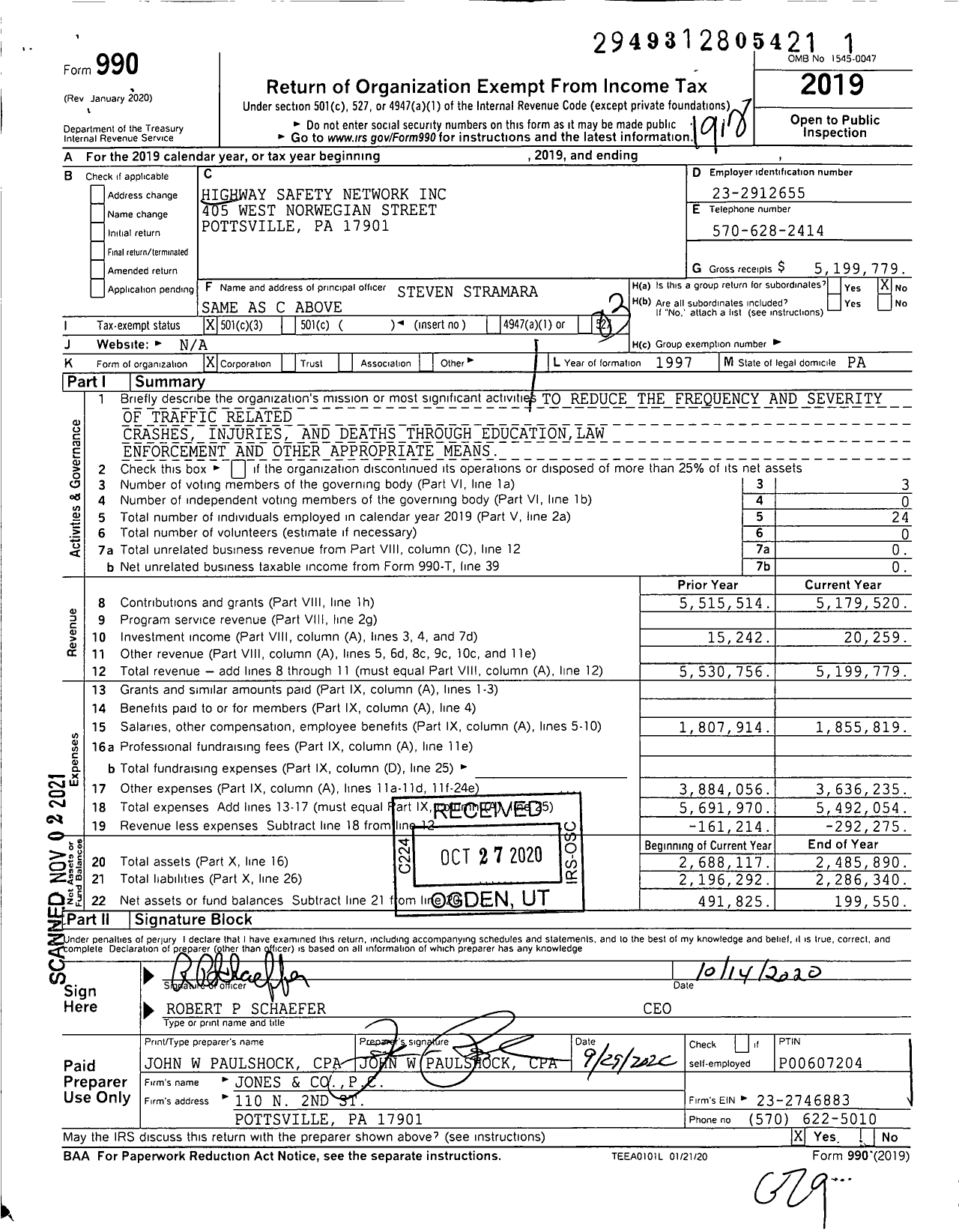 Image of first page of 2019 Form 990 for Highway Safety Network