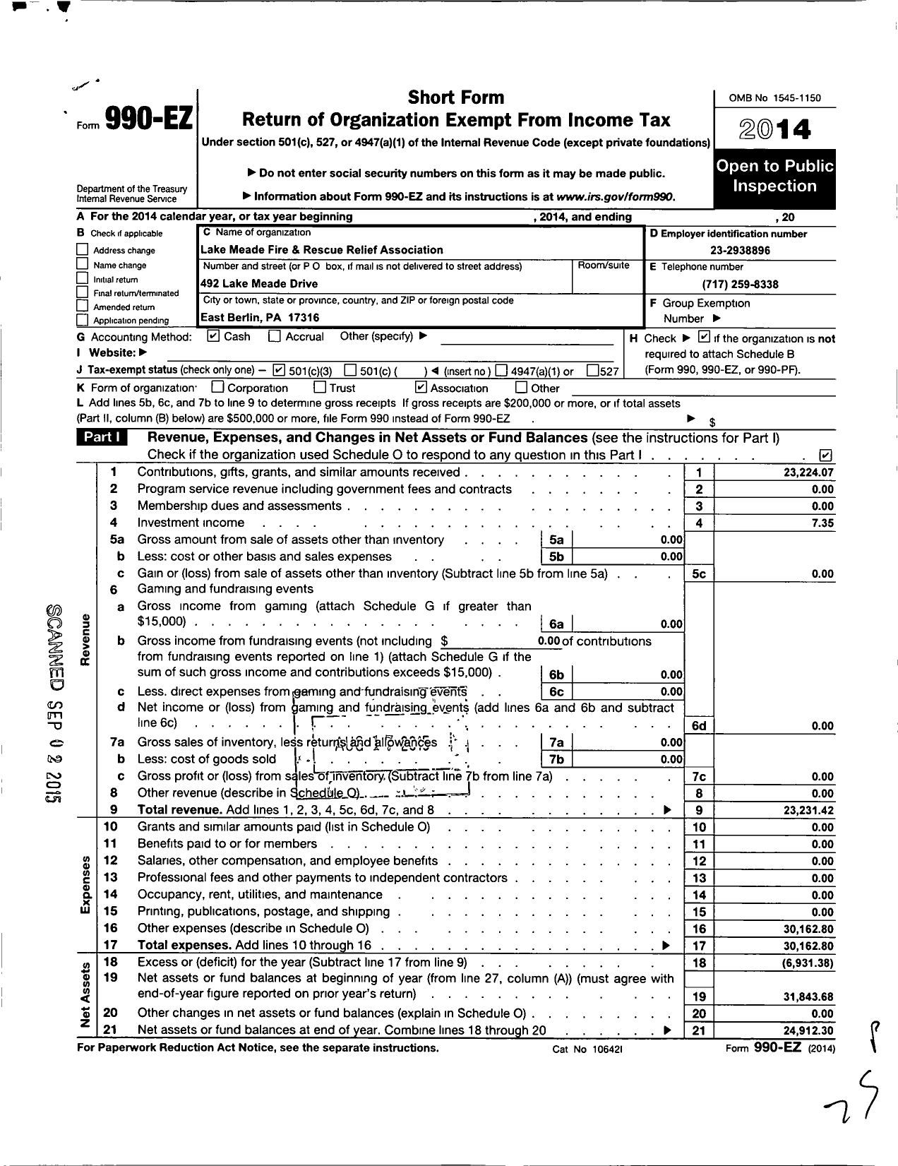 Image of first page of 2014 Form 990EZ for Lake Meade Fire and Rescue Relief Association