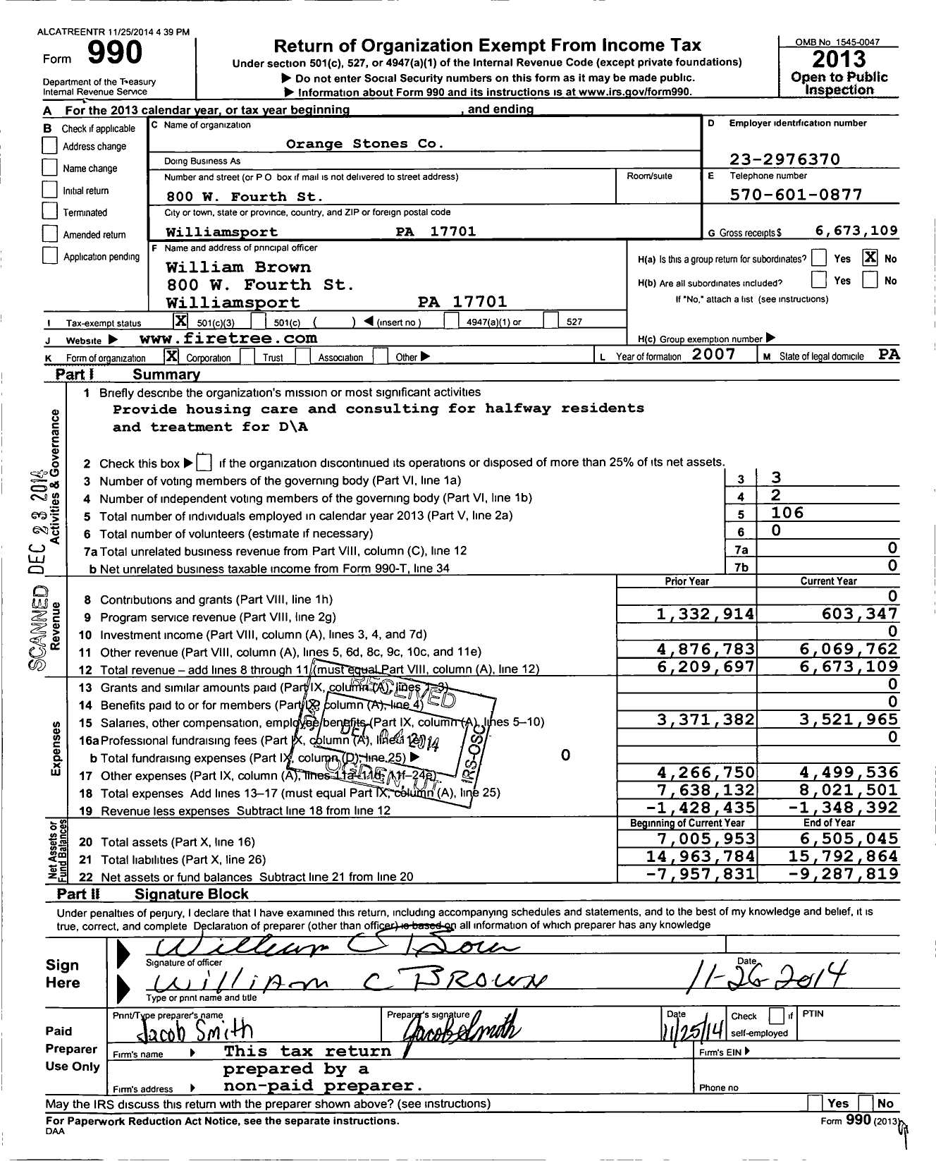Image of first page of 2013 Form 990 for Orange Stones