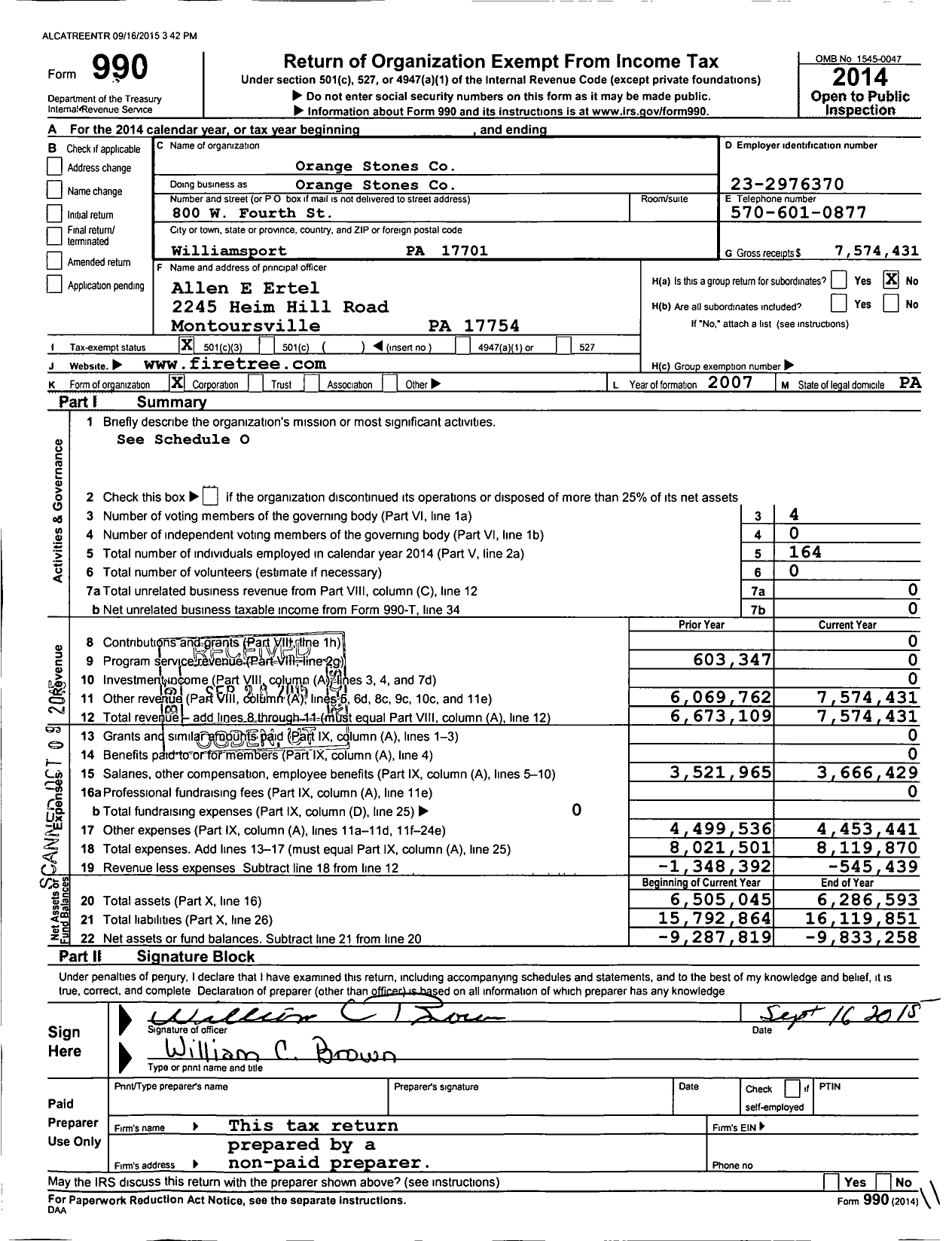 Image of first page of 2014 Form 990 for Orange Stones
