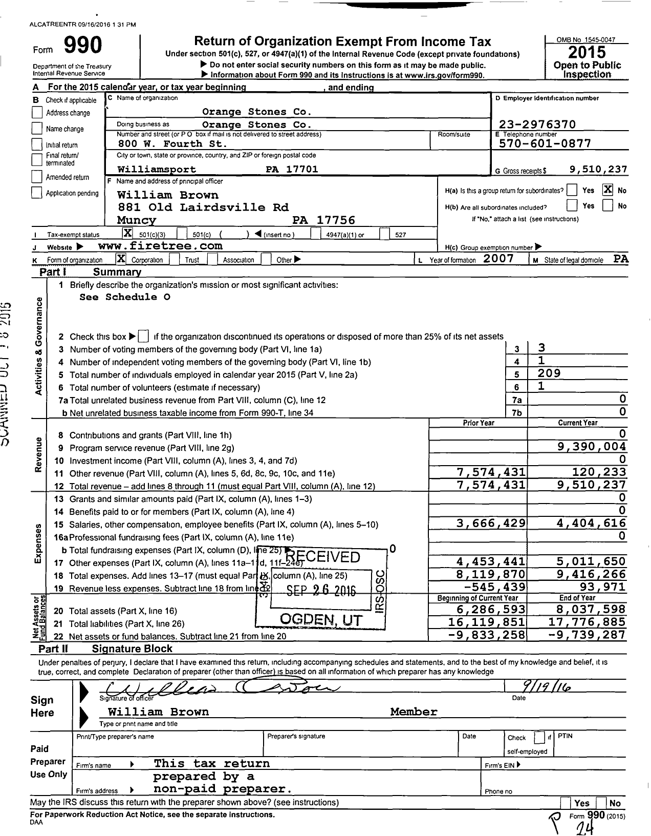 Image of first page of 2015 Form 990 for Orange Stones
