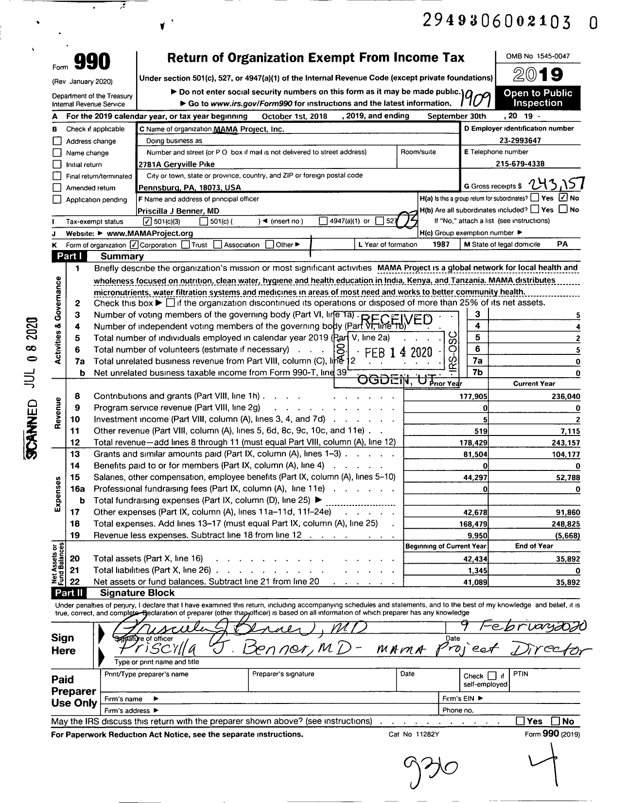 Image of first page of 2018 Form 990 for Mama Project