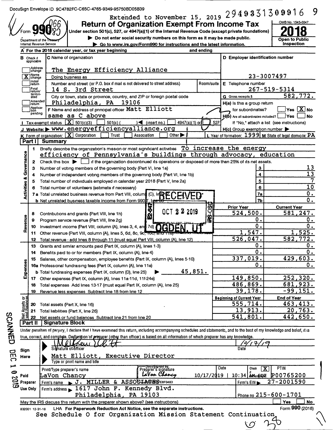 Image of first page of 2018 Form 990 for The Energy Efficiency Alliance