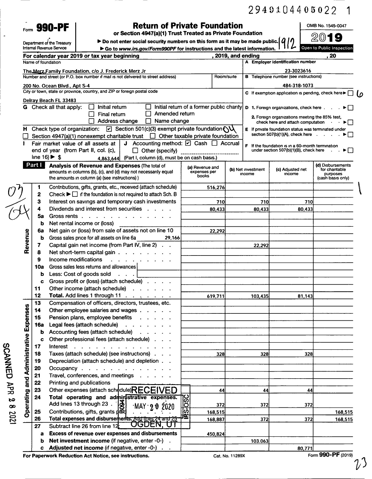 Image of first page of 2019 Form 990PF for The Merz Family Foundation