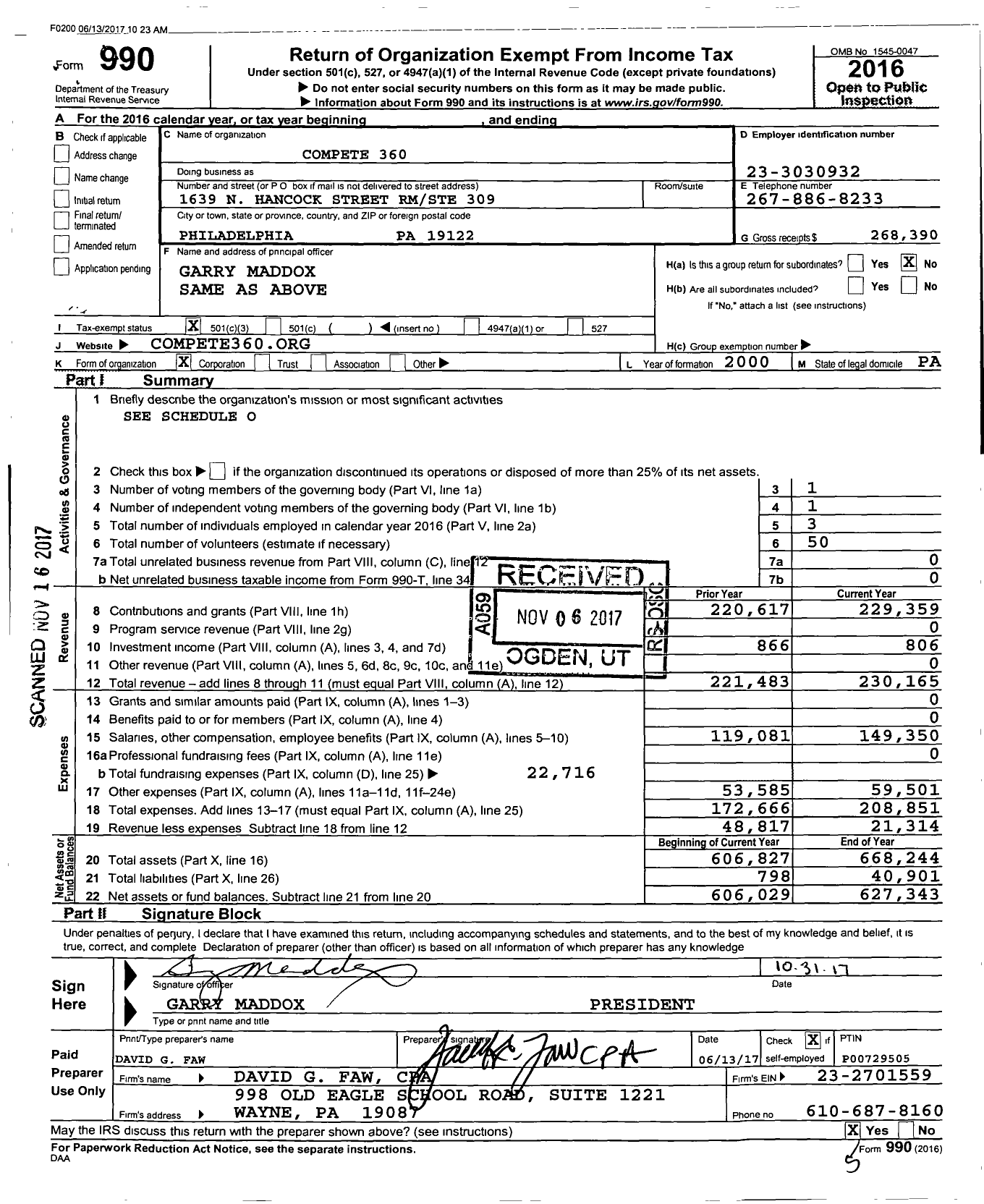 Image of first page of 2016 Form 990 for Compete 360