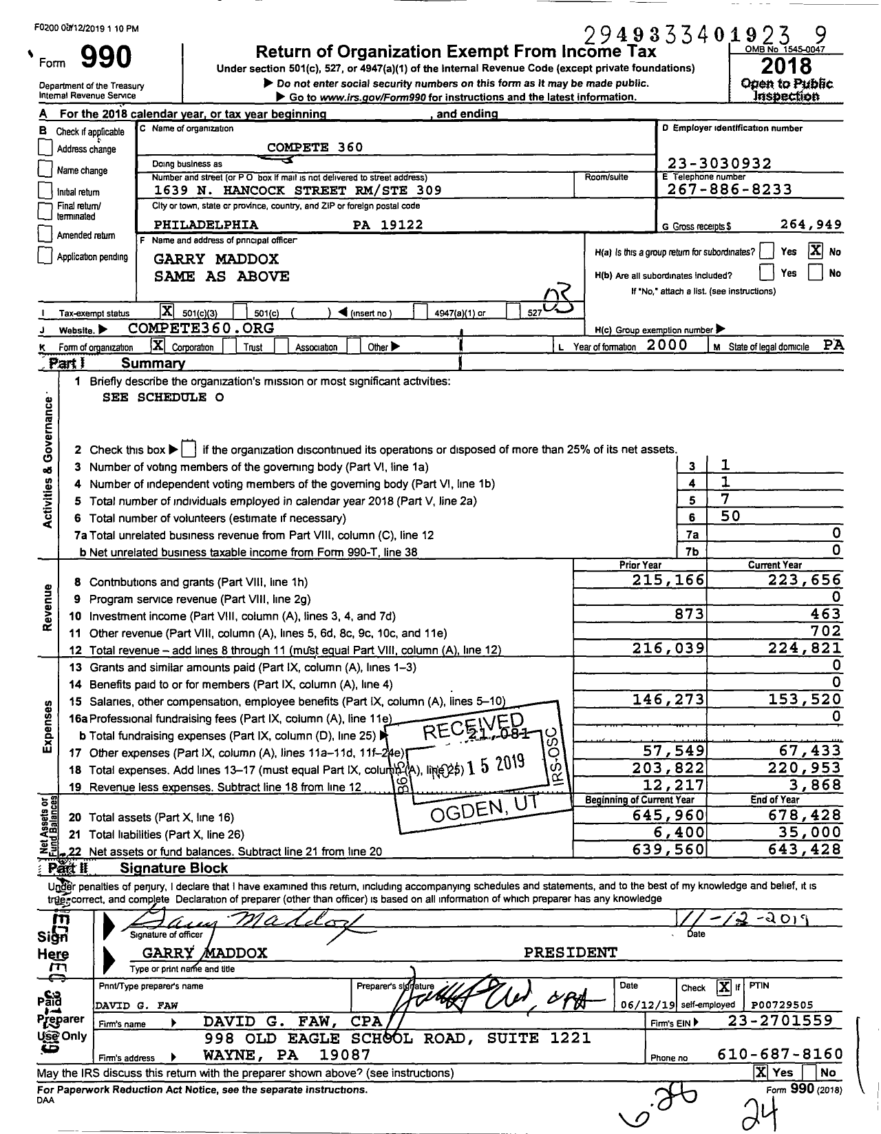 Image of first page of 2018 Form 990 for Compete 360