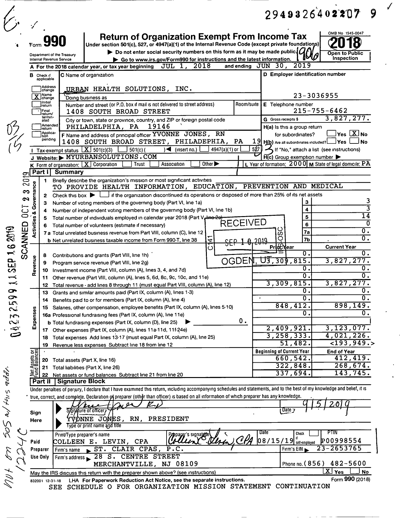 Image of first page of 2018 Form 990 for Urban Health Solutions