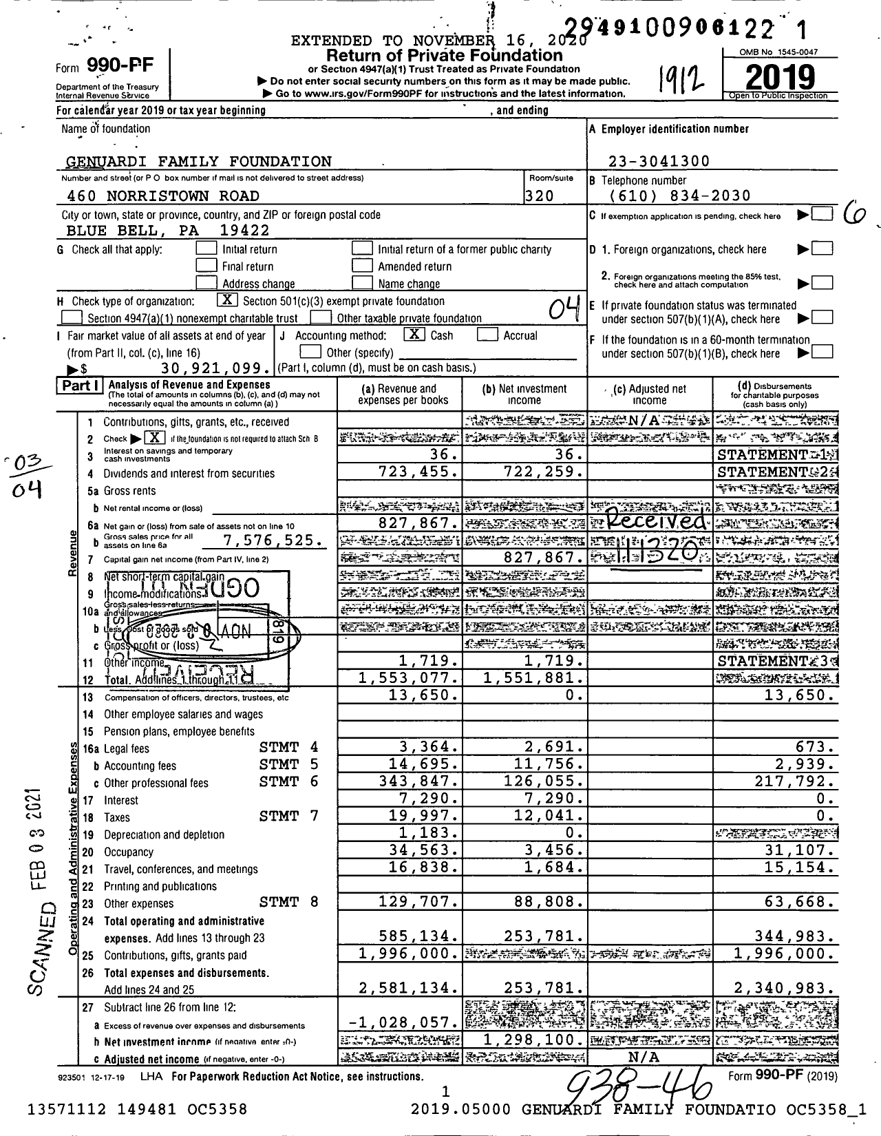 Image of first page of 2019 Form 990PF for Genuardi Family Foundation