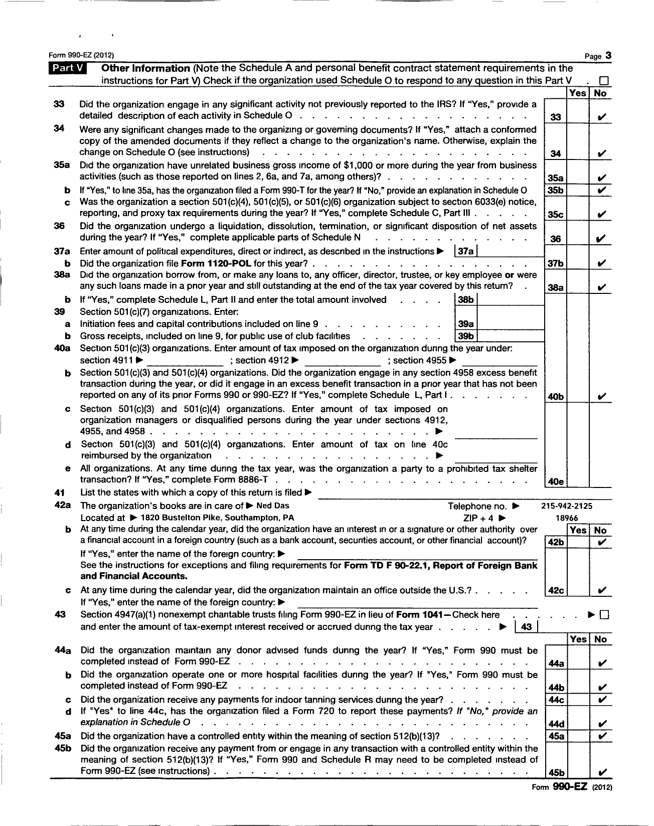 Image of first page of 2012 Form 990EZ for Indian Latin Catholic Community