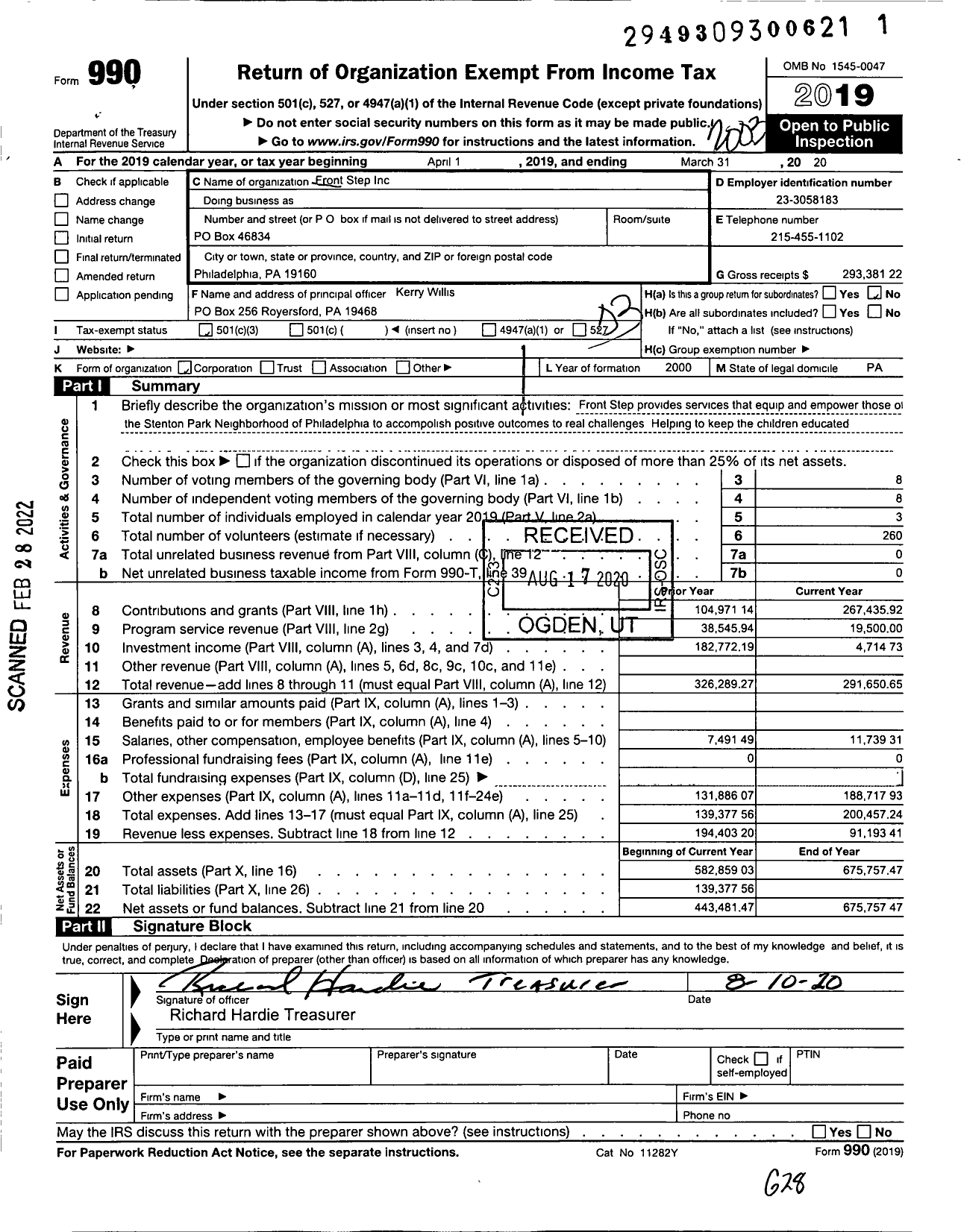 Image of first page of 2019 Form 990 for Front Step