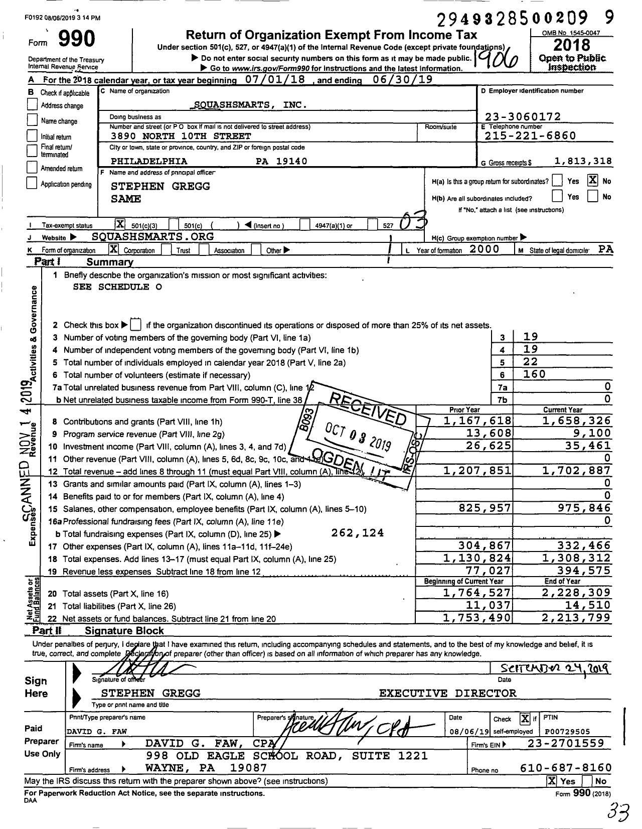 Image of first page of 2018 Form 990 for SquashSmarts