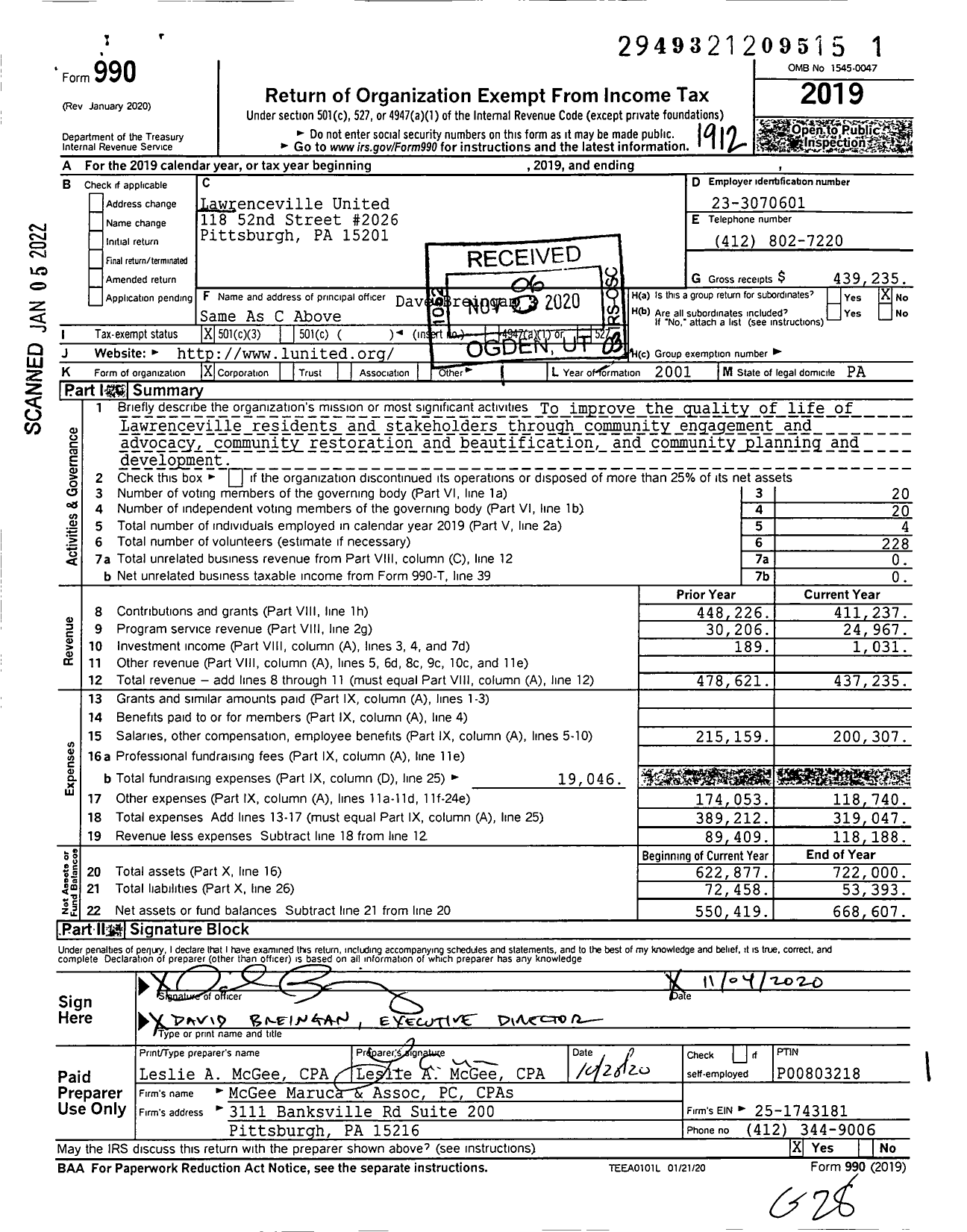 Image of first page of 2019 Form 990 for Lawrenceville United