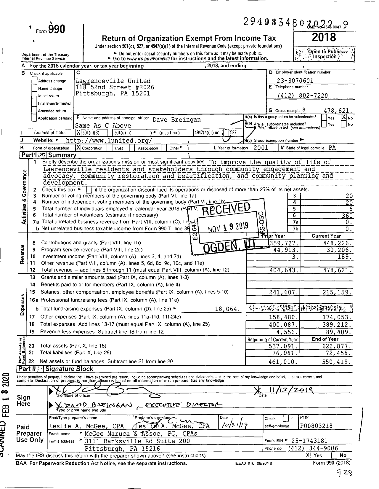 Image of first page of 2018 Form 990 for Lawrenceville United