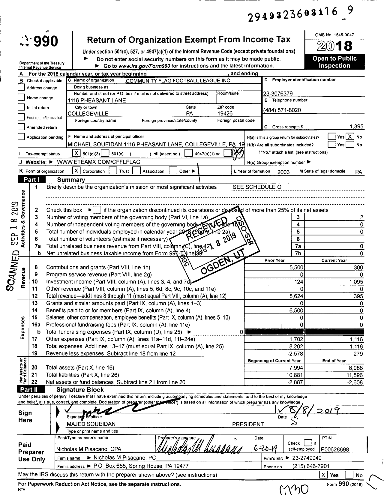 Image of first page of 2018 Form 990 for Community Flag Football League