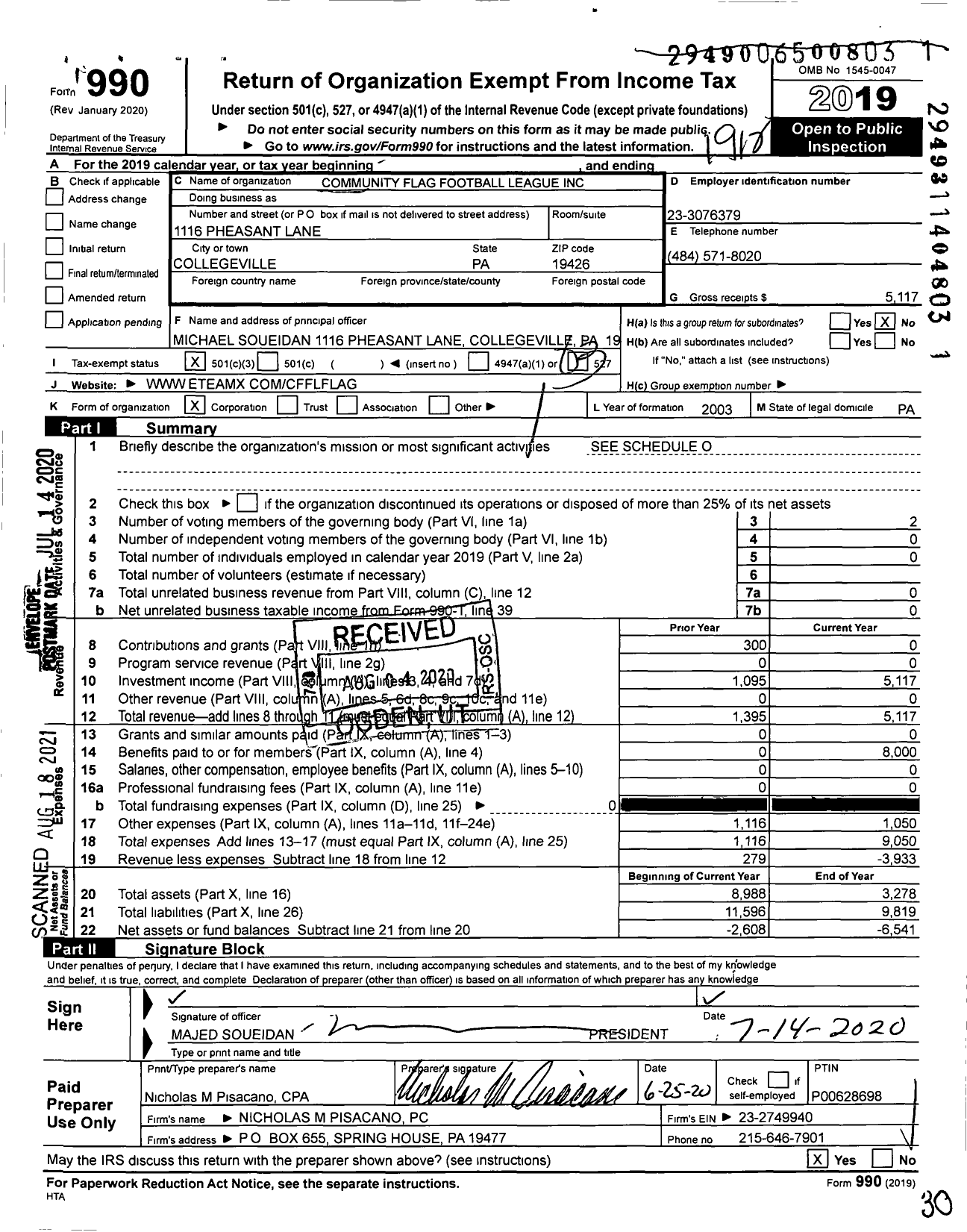 Image of first page of 2019 Form 990 for Community Flag Football League