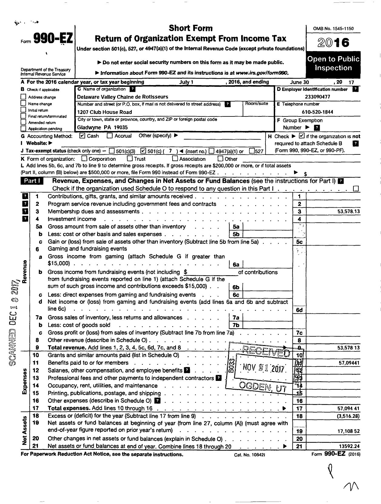 Image of first page of 2016 Form 990EO for Confrerie De-La-Chaine Des Rotisseurs / Delaware Valley Chaine Des Rotisseu