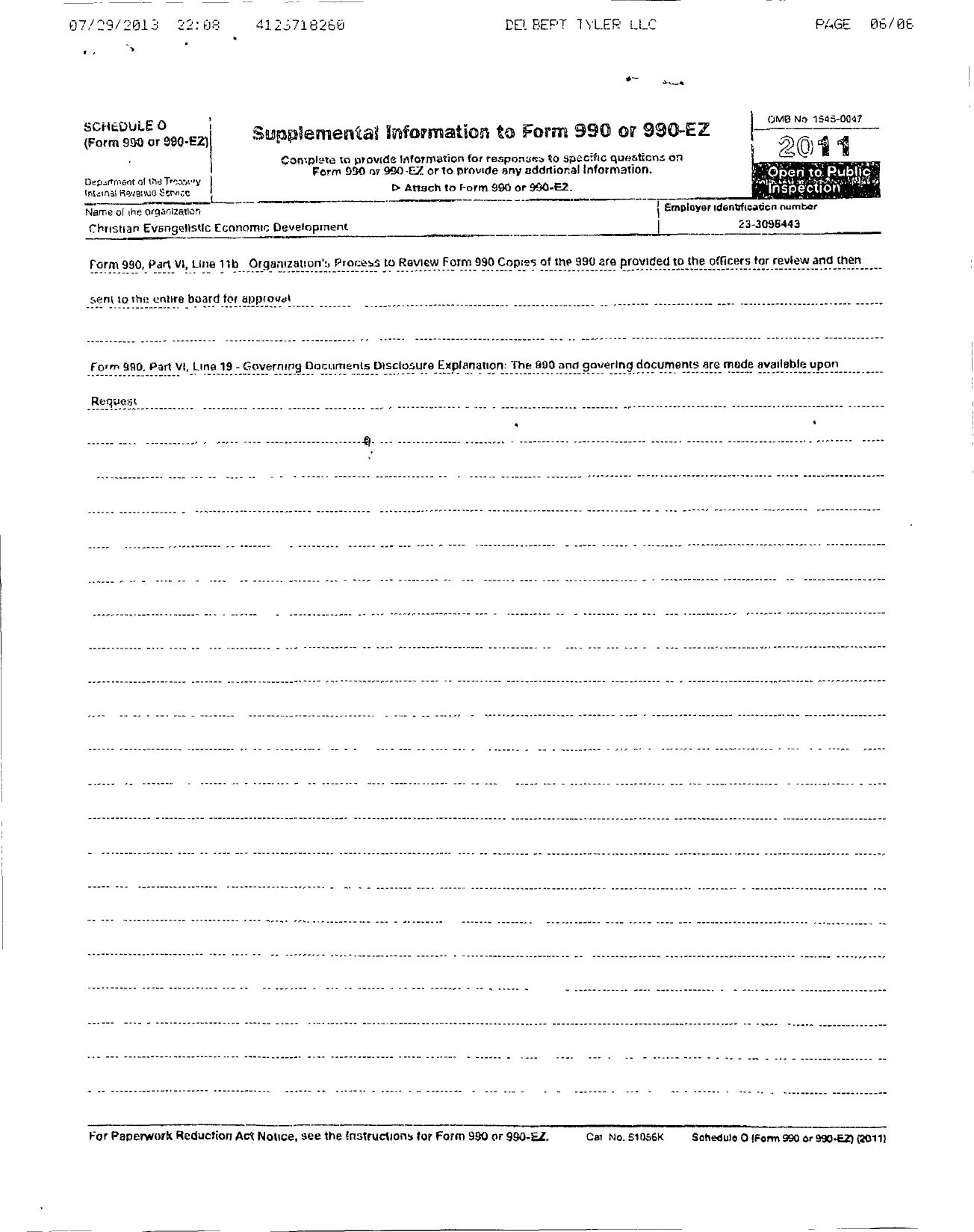 Image of first page of 2011 Form 990R for Christian Evangelistic Economic Development Corporation (CEED)