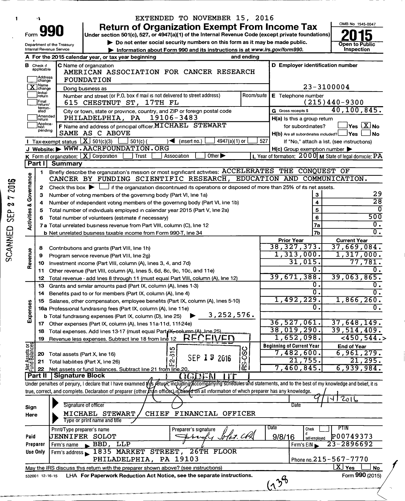 Image of first page of 2015 Form 990 for American Association for Cancer Research Foundation