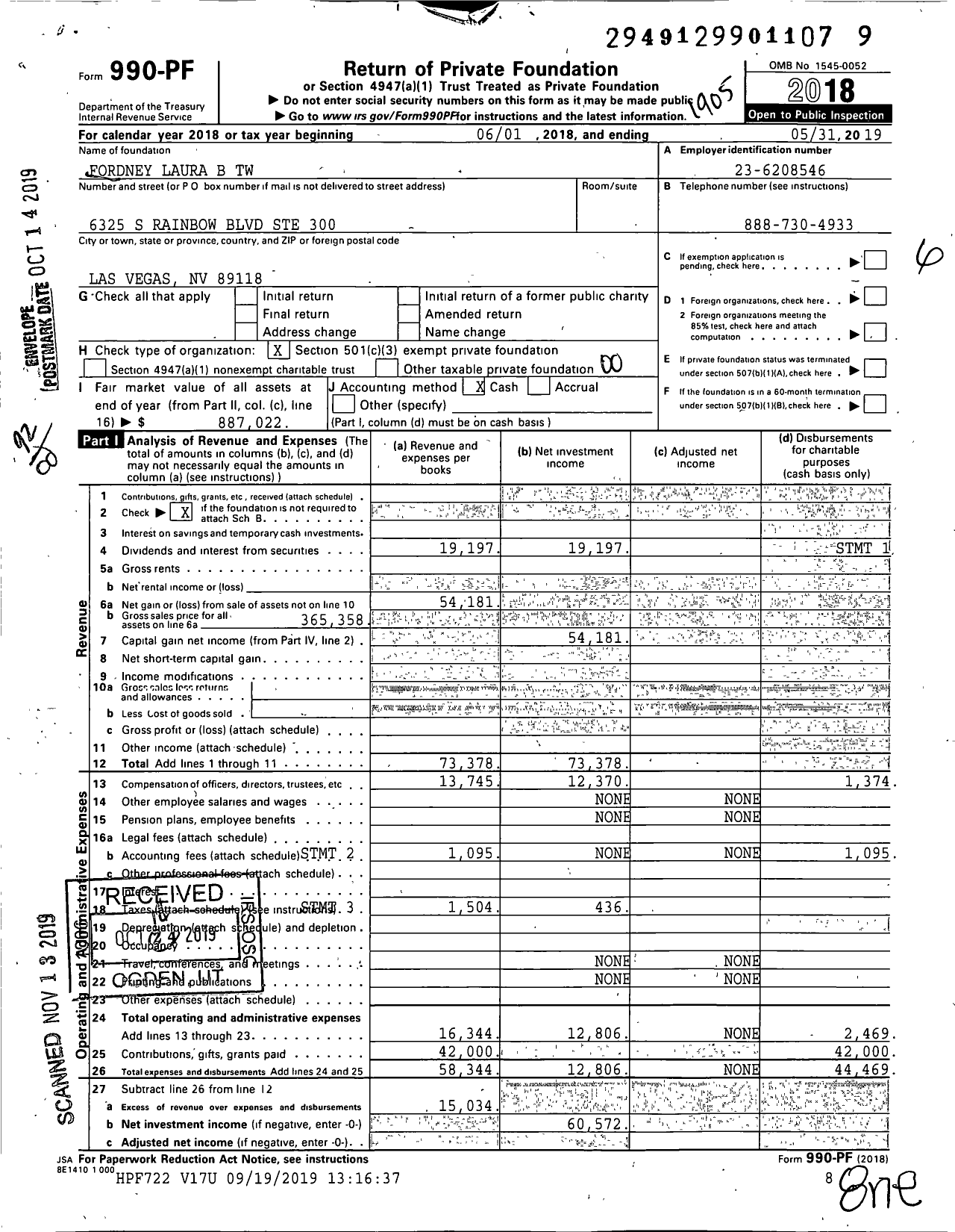 Image of first page of 2018 Form 990PF for Fordney Laura B TW