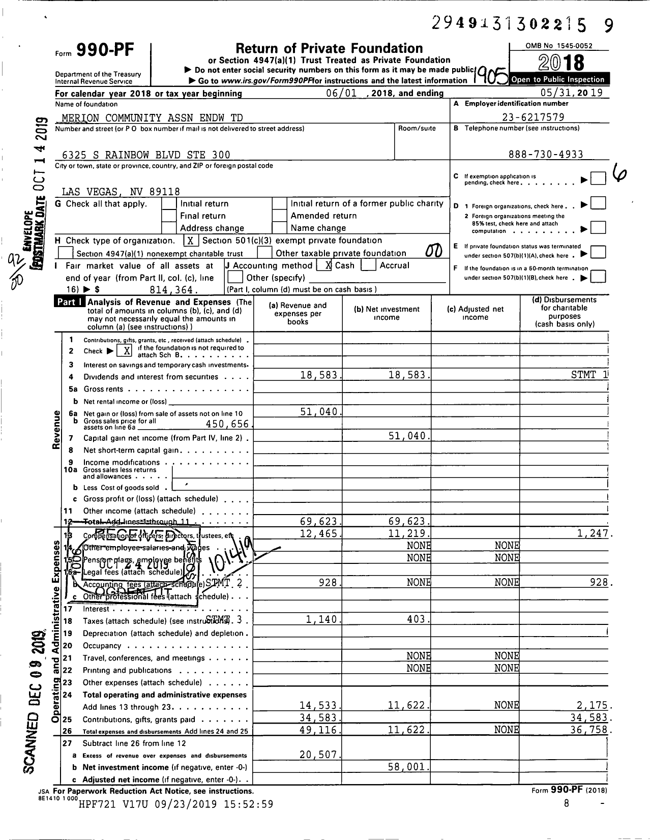 Image of first page of 2018 Form 990PF for Merion Community Association Endowment Fund