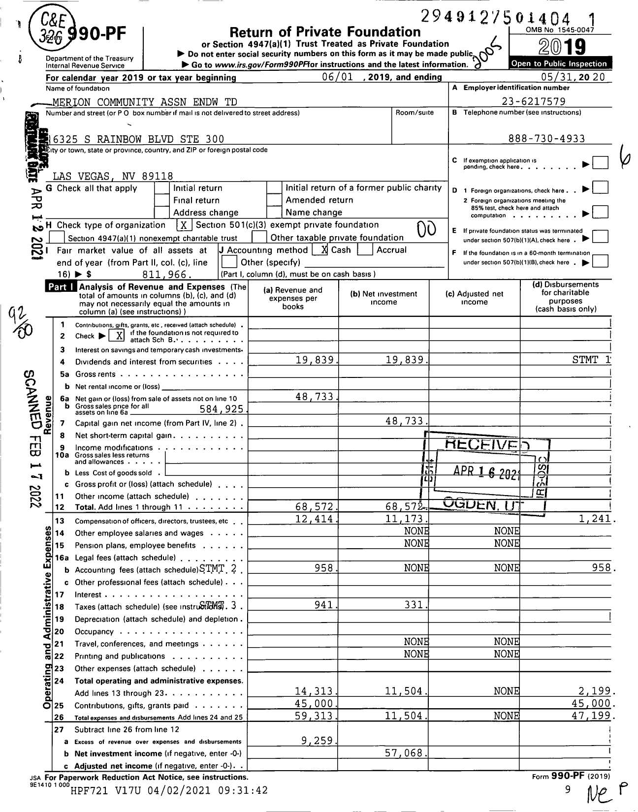 Image of first page of 2019 Form 990PF for Merion Community Association Endowment Fund