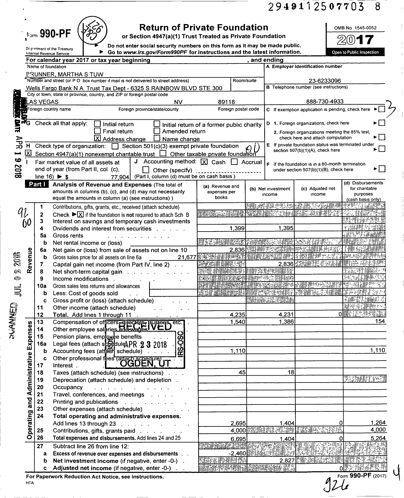 Image of first page of 2017 Form 990PF for Brunner Martha S Tuw