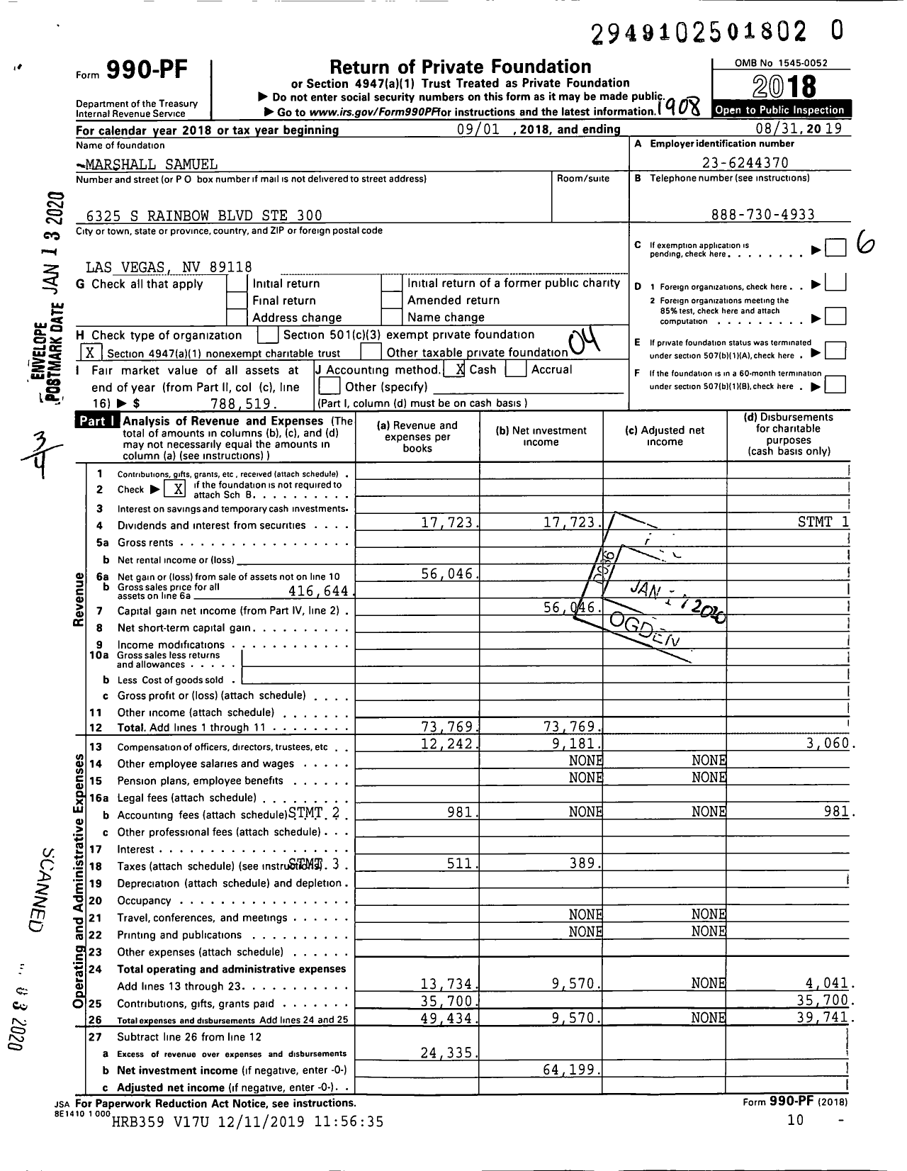 Image of first page of 2018 Form 990PR for Marshall Samuel