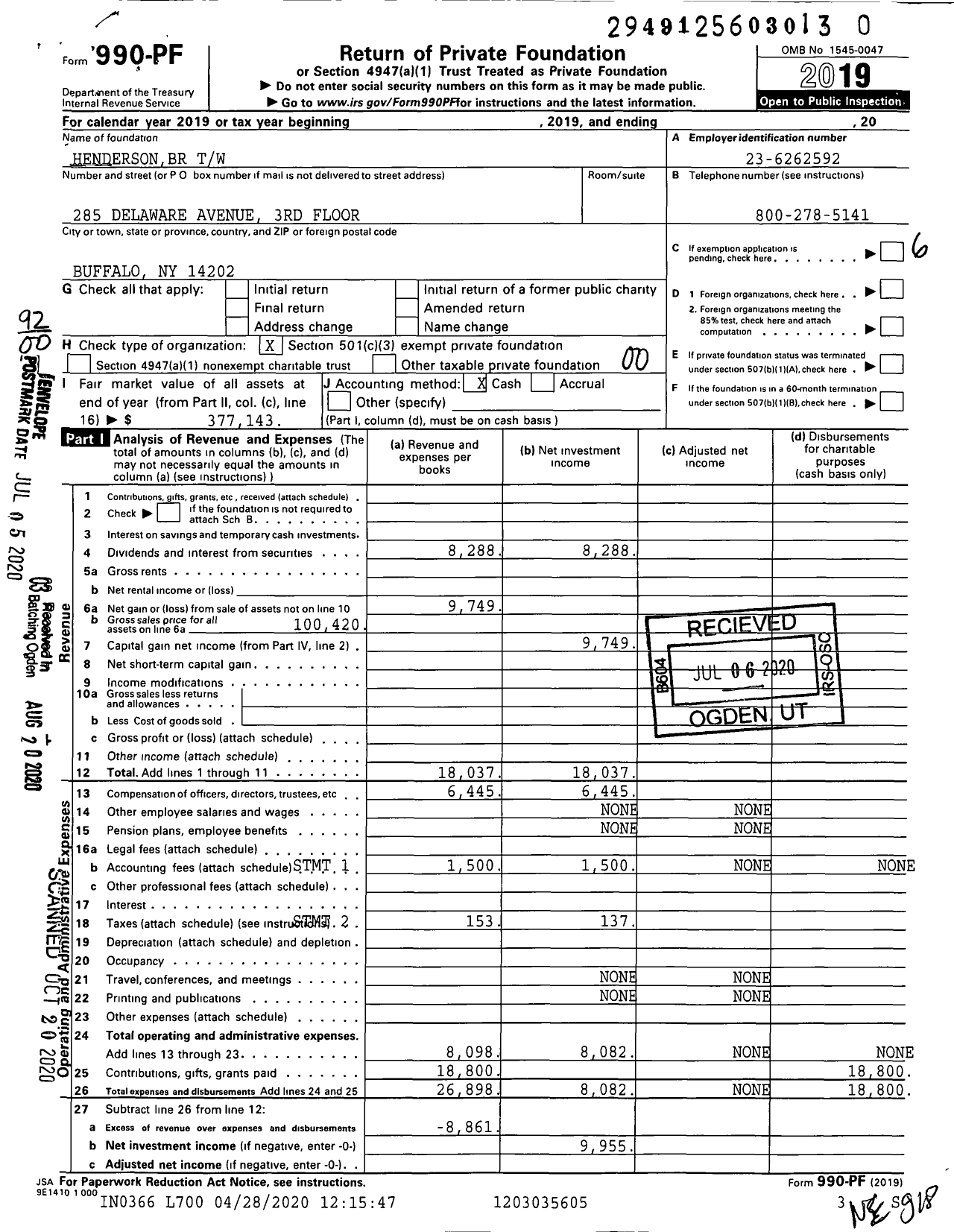 Image of first page of 2019 Form 990PR for Hendersonbr TW