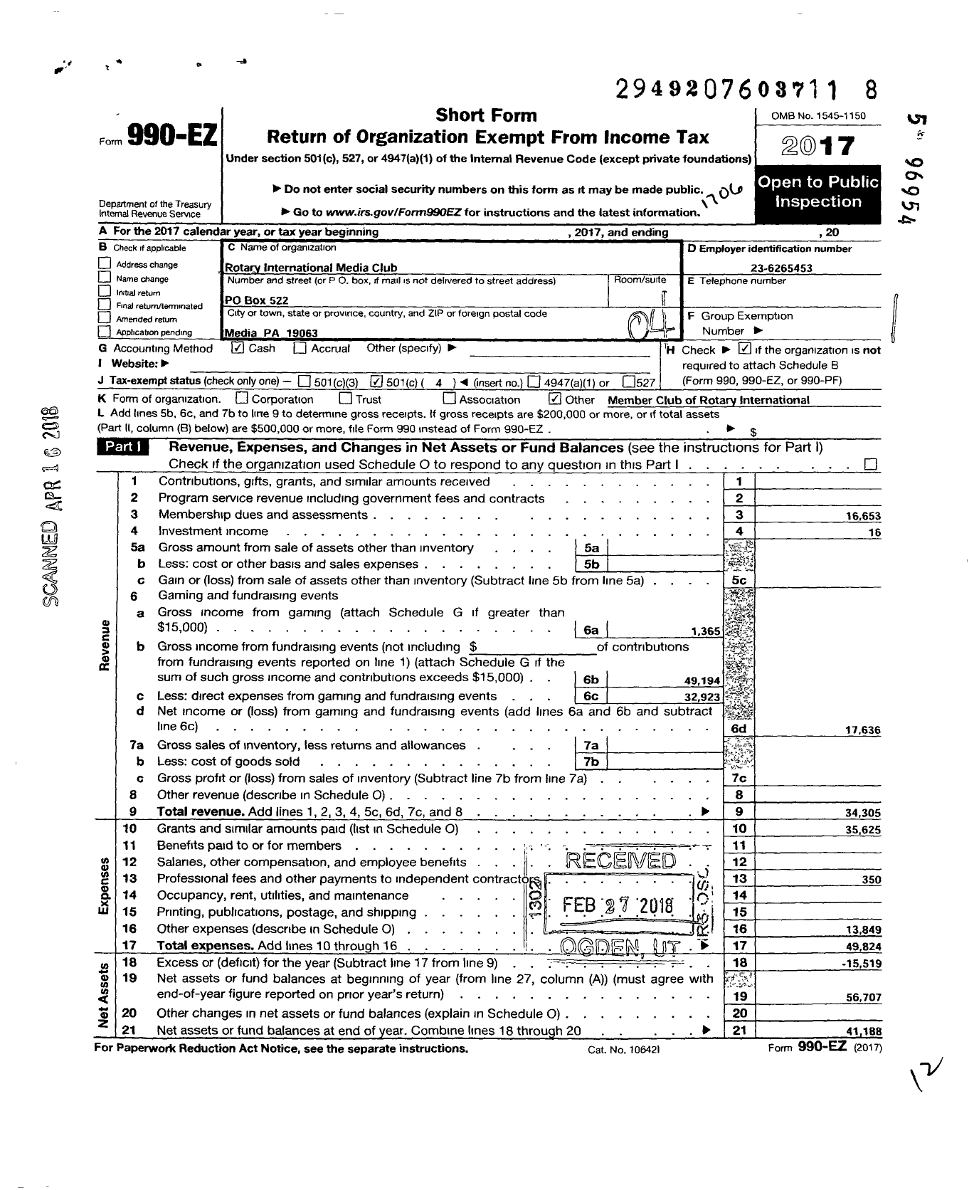 Image of first page of 2016 Form 990EO for Rotary International - Media Club