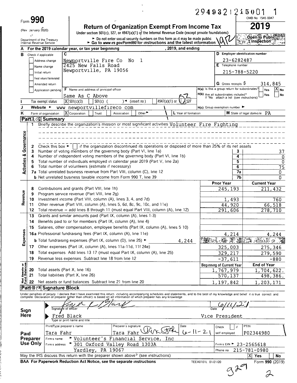 Image of first page of 2019 Form 990 for Newportville Fire Co No 1