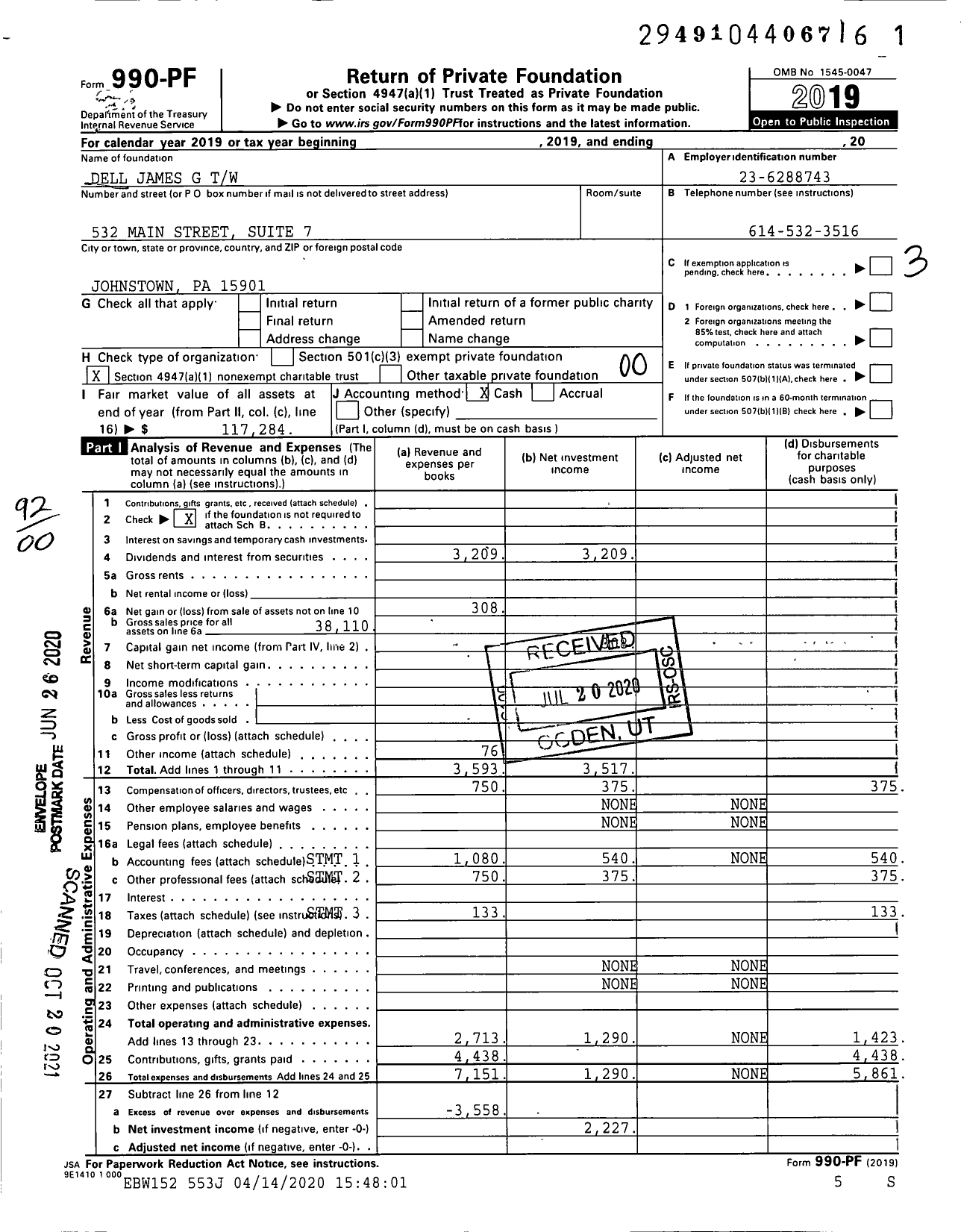 Image of first page of 2019 Form 990PF for Dell James G TW