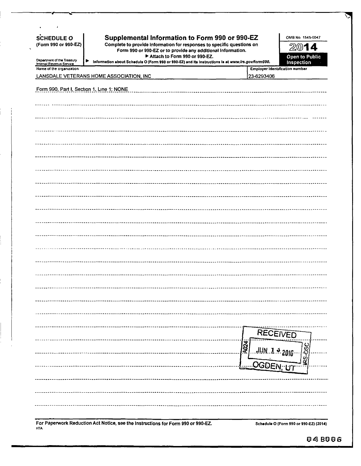 Image of first page of 2014 Form 990R for Lansdale Veterans Home Association