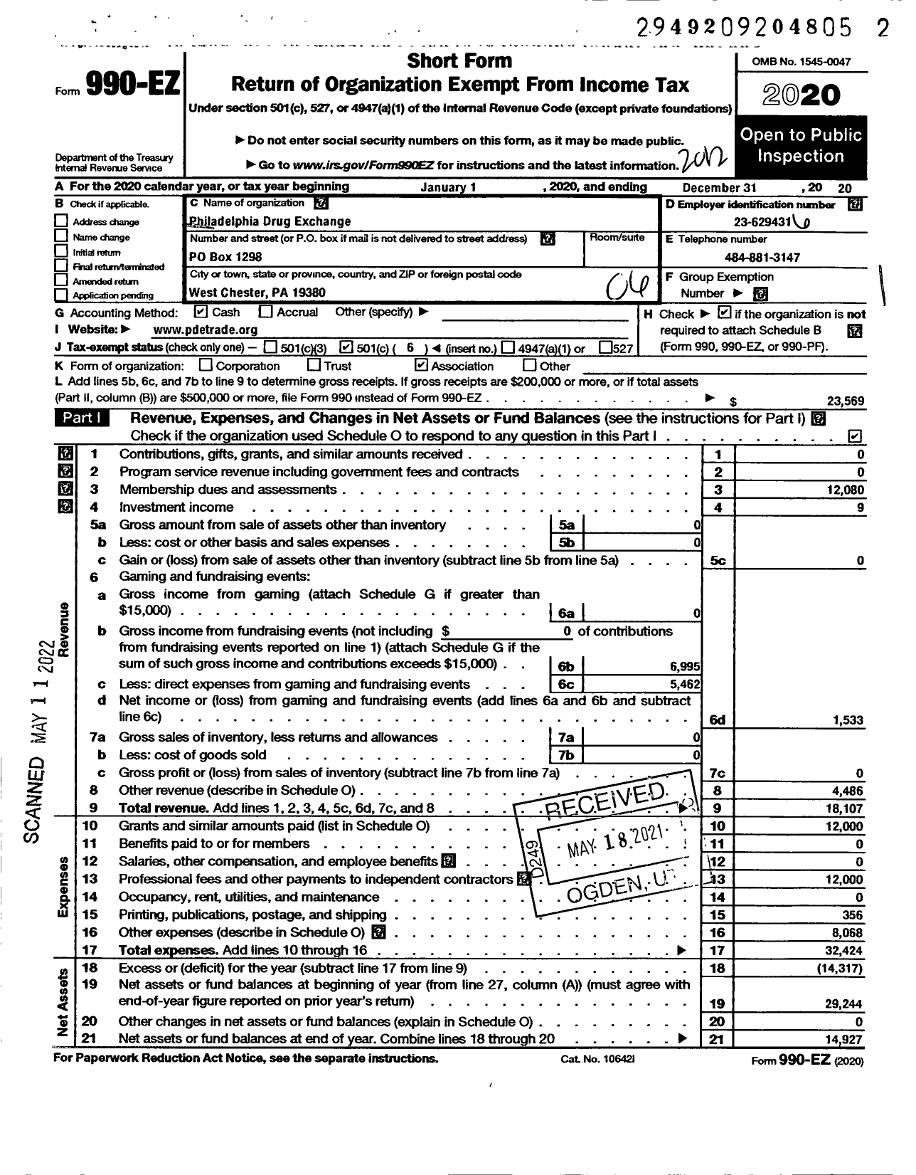 Image of first page of 2020 Form 990EO for Philadelphia Drug Exchange