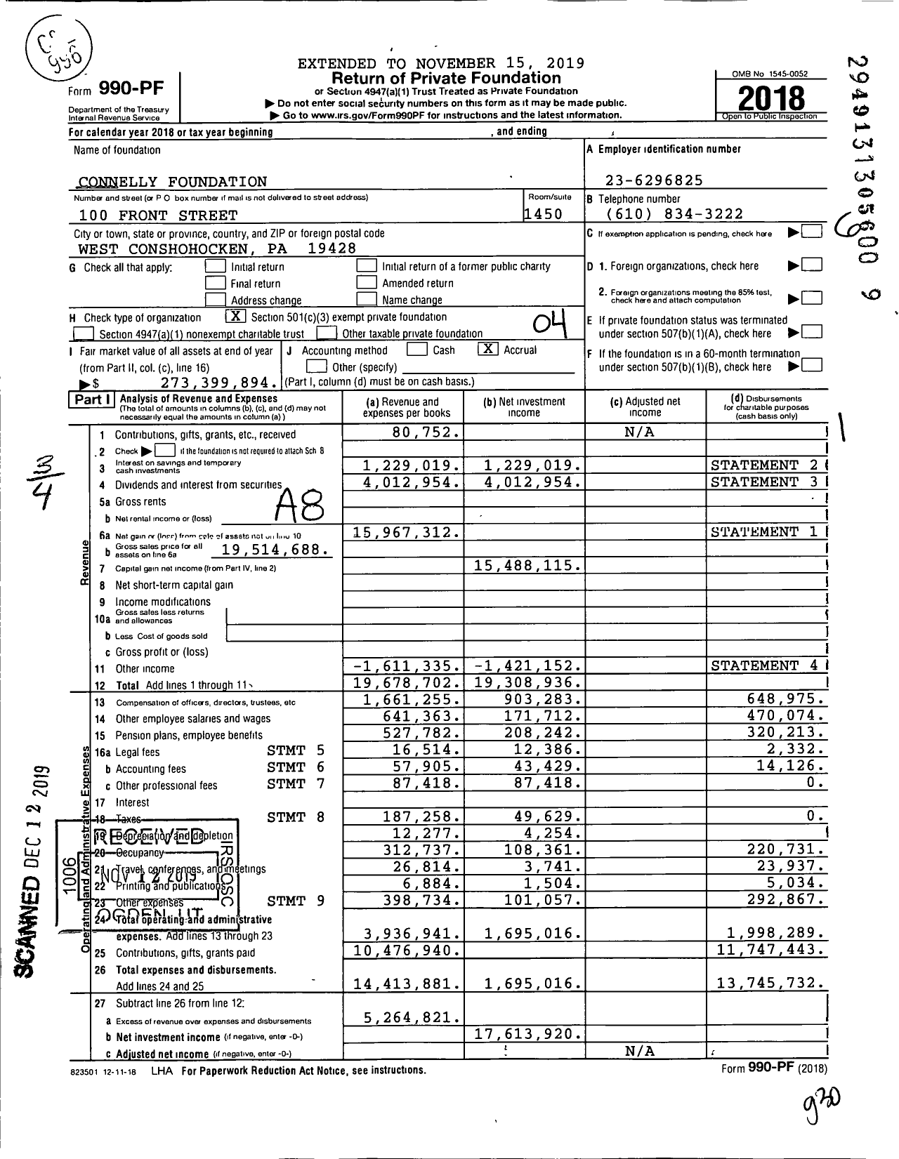 Image of first page of 2018 Form 990PF for Connelly Foundation