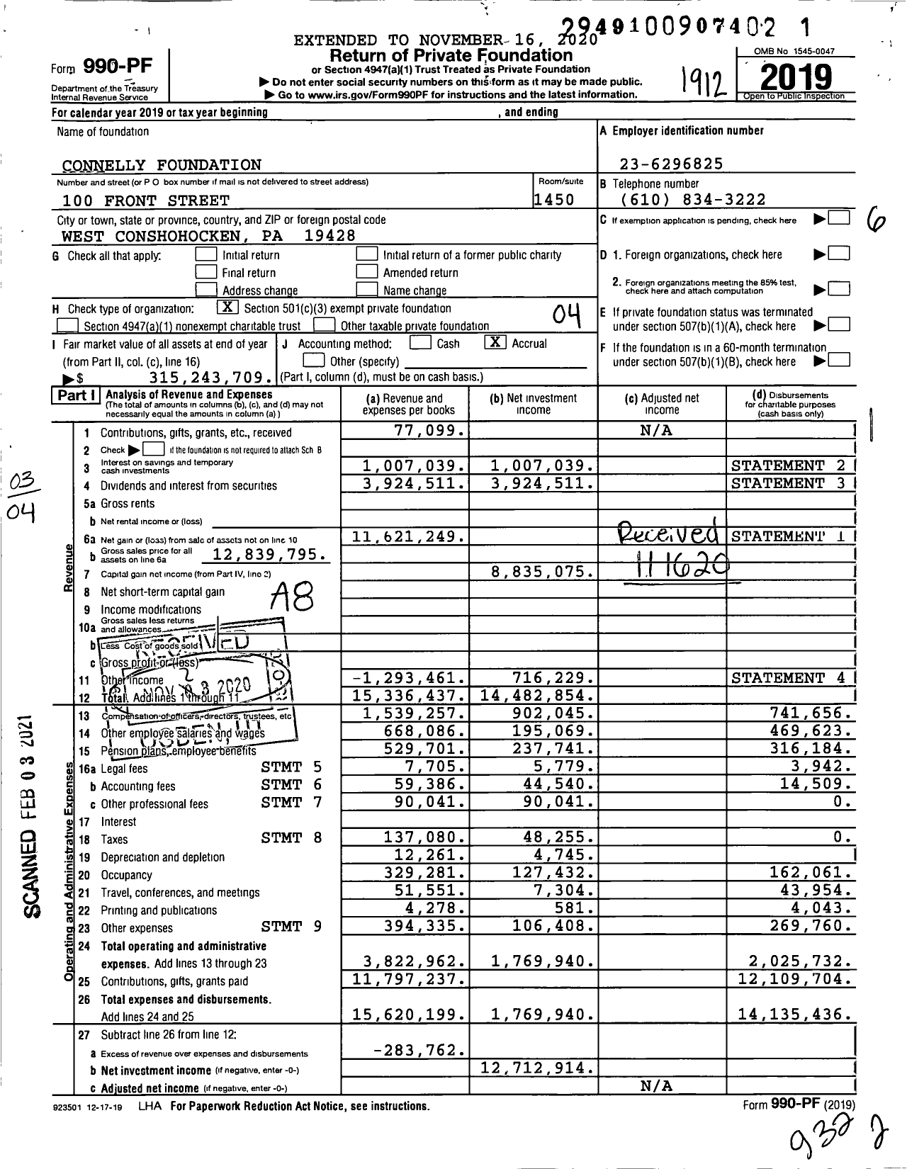 Image of first page of 2019 Form 990PF for Connelly Foundation