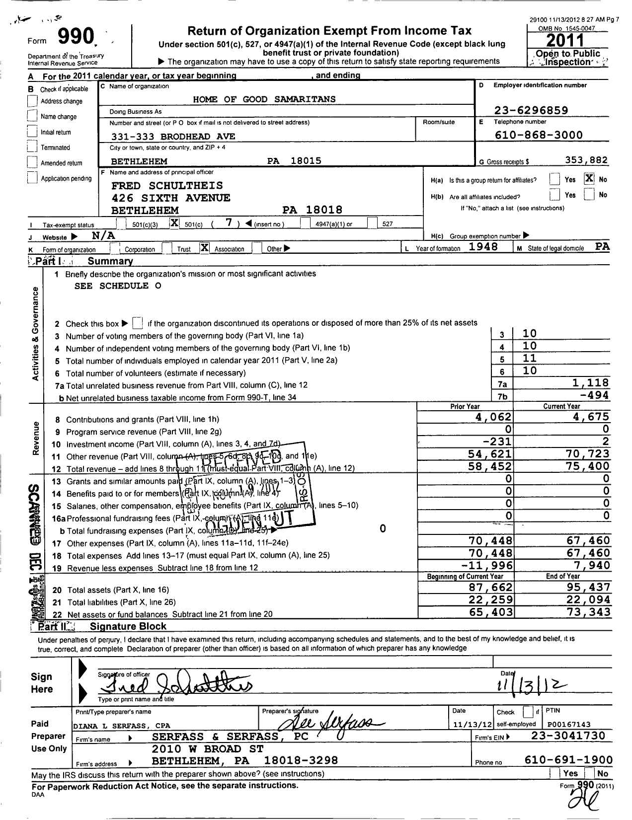 Image of first page of 2011 Form 990O for Home of Good Samaritans