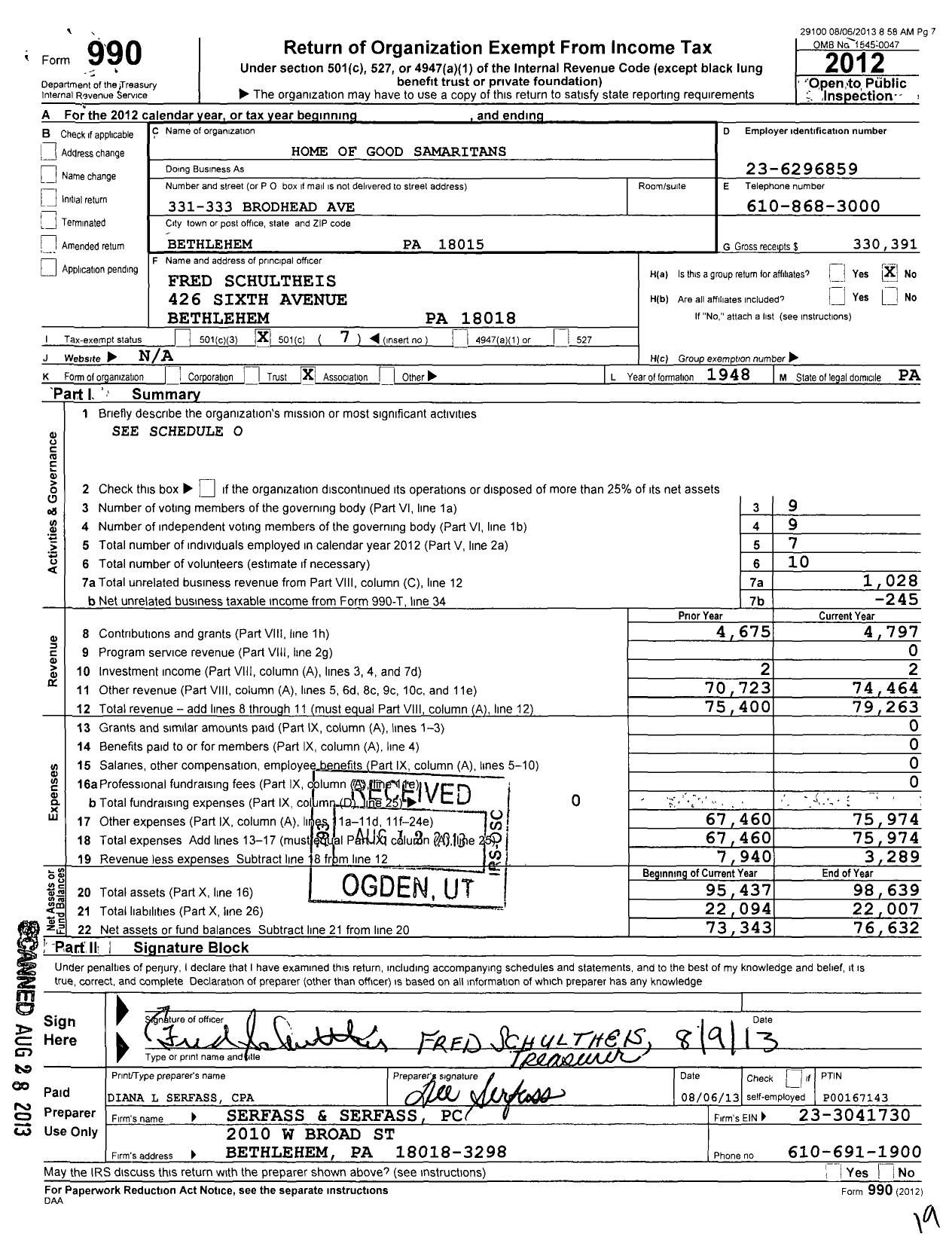 Image of first page of 2012 Form 990O for Home of Good Samaritans