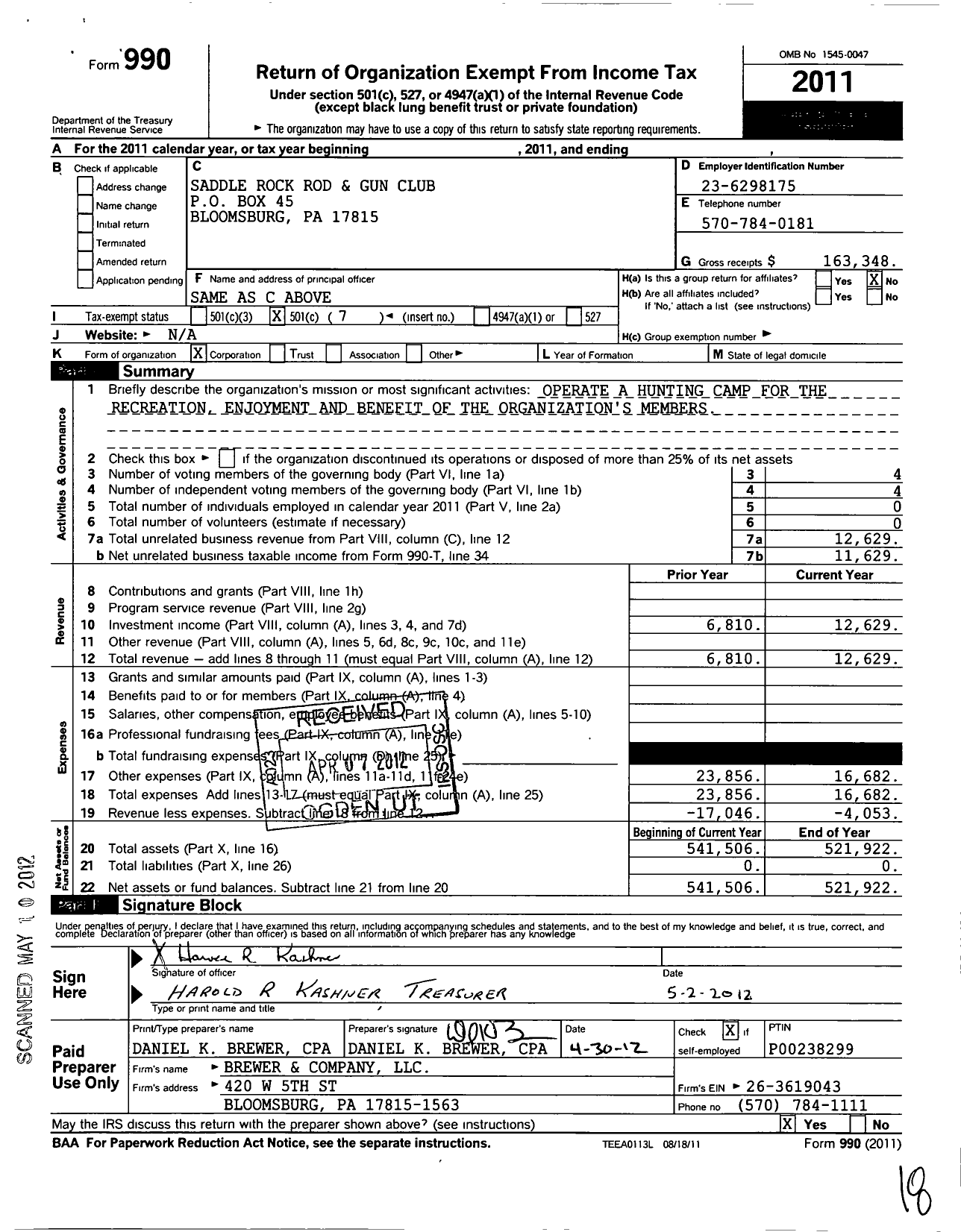 Image of first page of 2011 Form 990O for Saddle Rock Rod and Gun Club