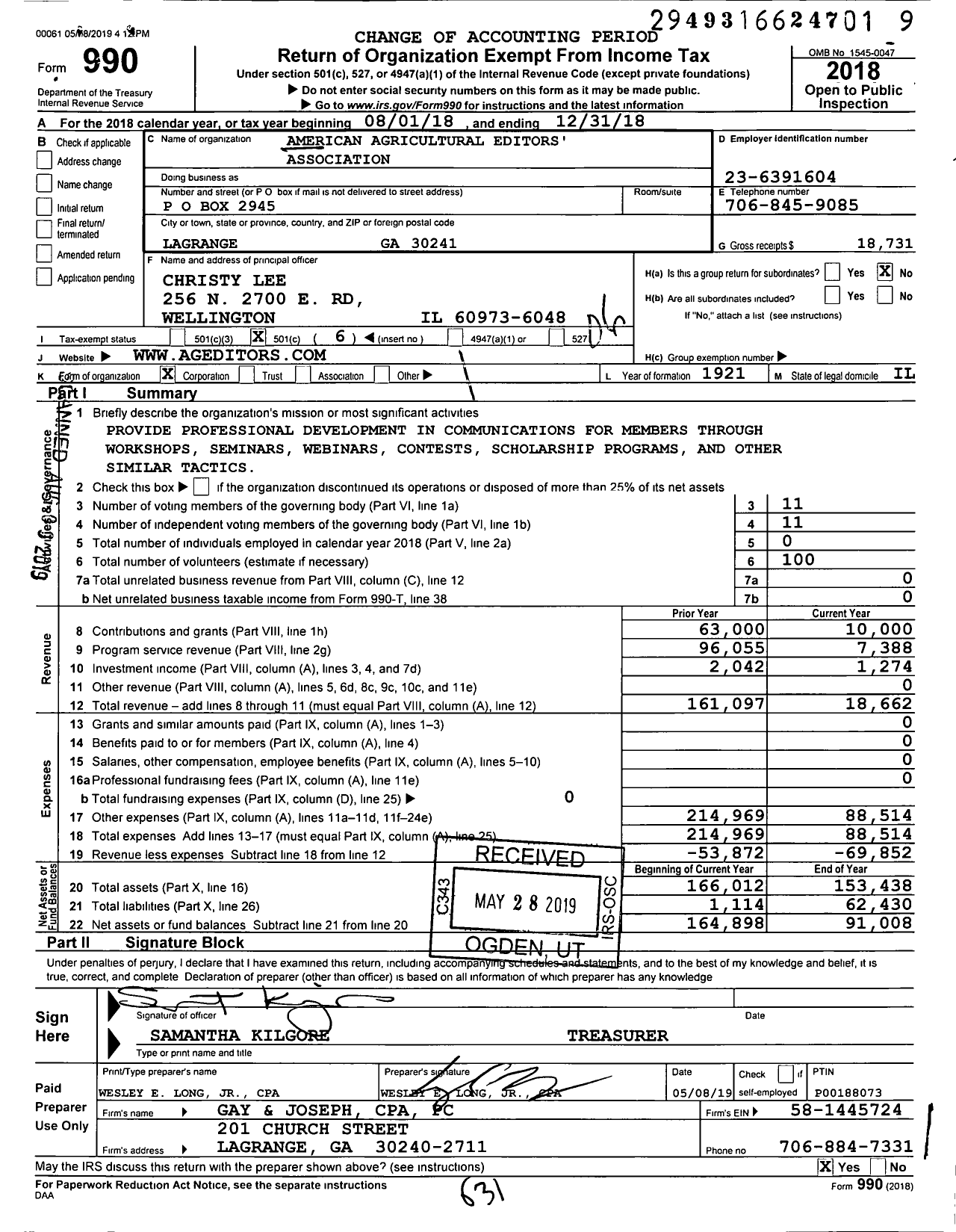 Image of first page of 2018 Form 990O for Agricultural Communicators Network