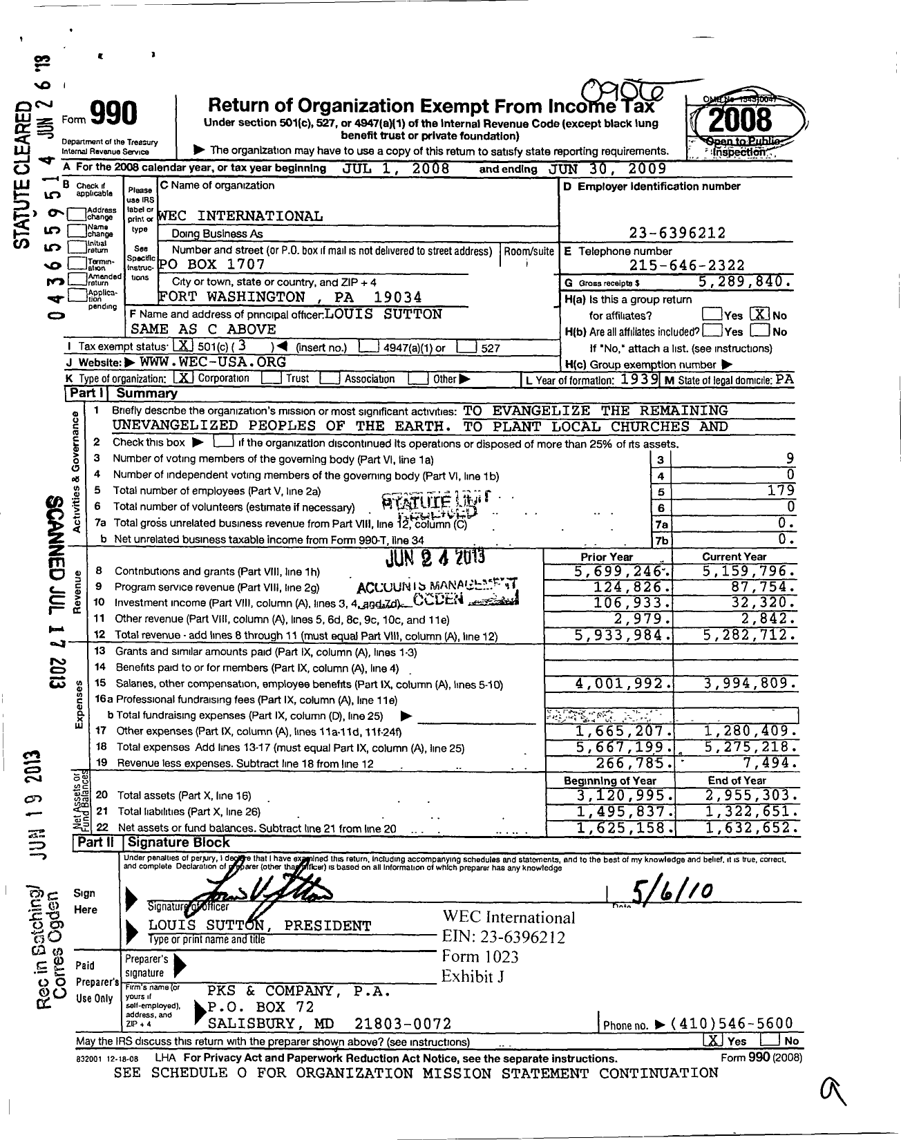 Image of first page of 2008 Form 990 for Wec International (WEC)