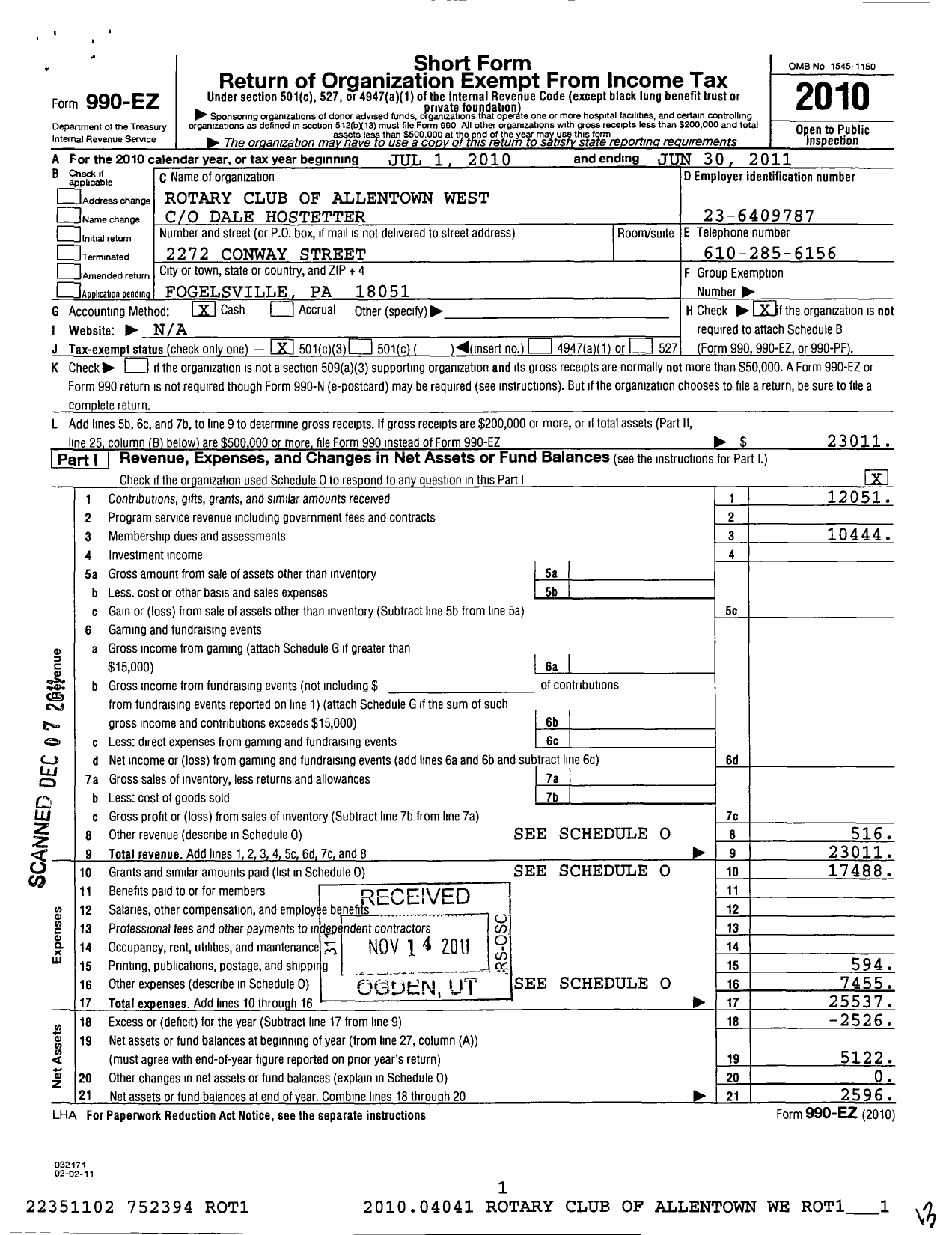 Image of first page of 2010 Form 990EZ for Rotary International - Allentown West-Western Lehigh Count