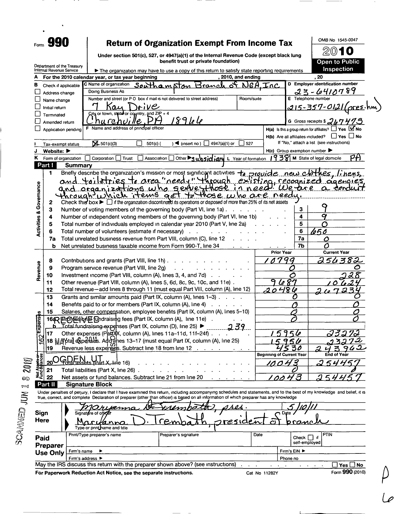 Image of first page of 2010 Form 990 for National Giving Alliance / Southampton Branch