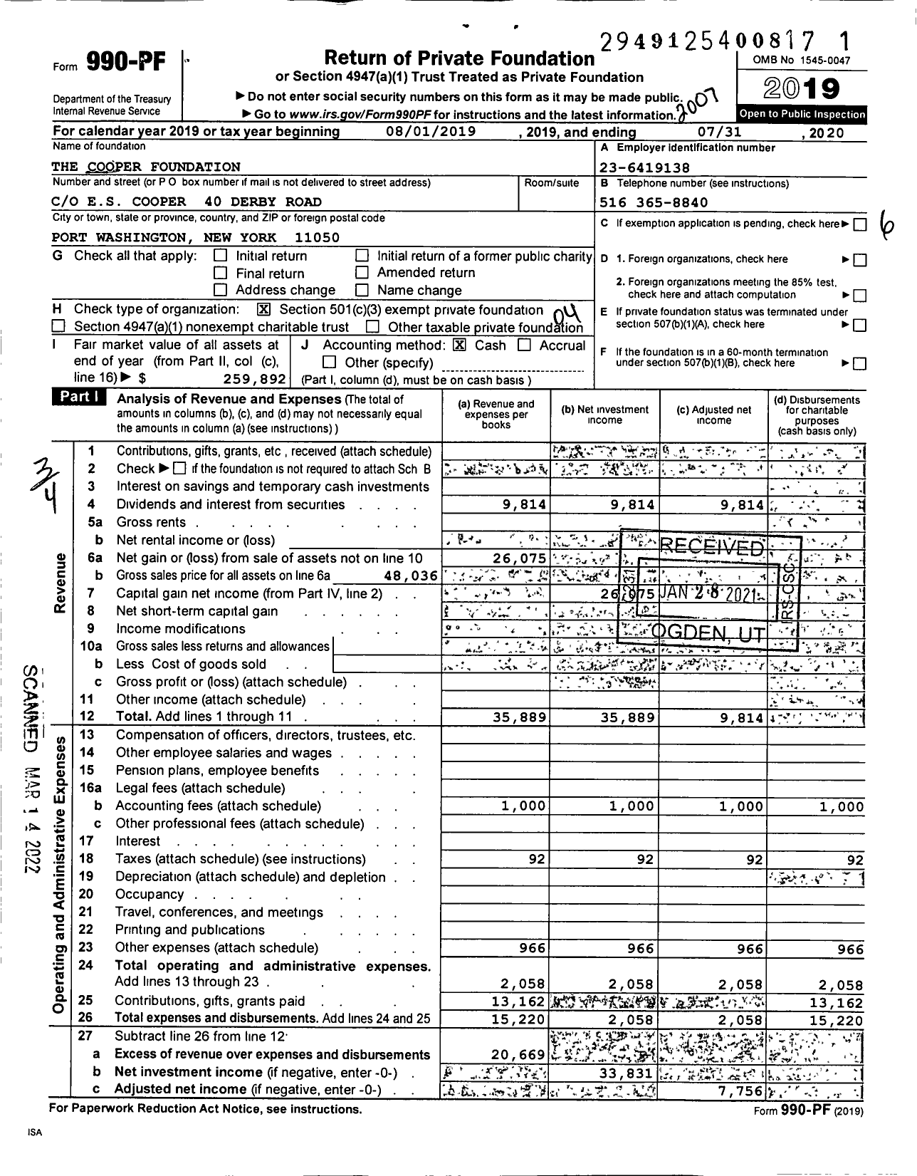 Image of first page of 2019 Form 990PF for The Cooper Foundation