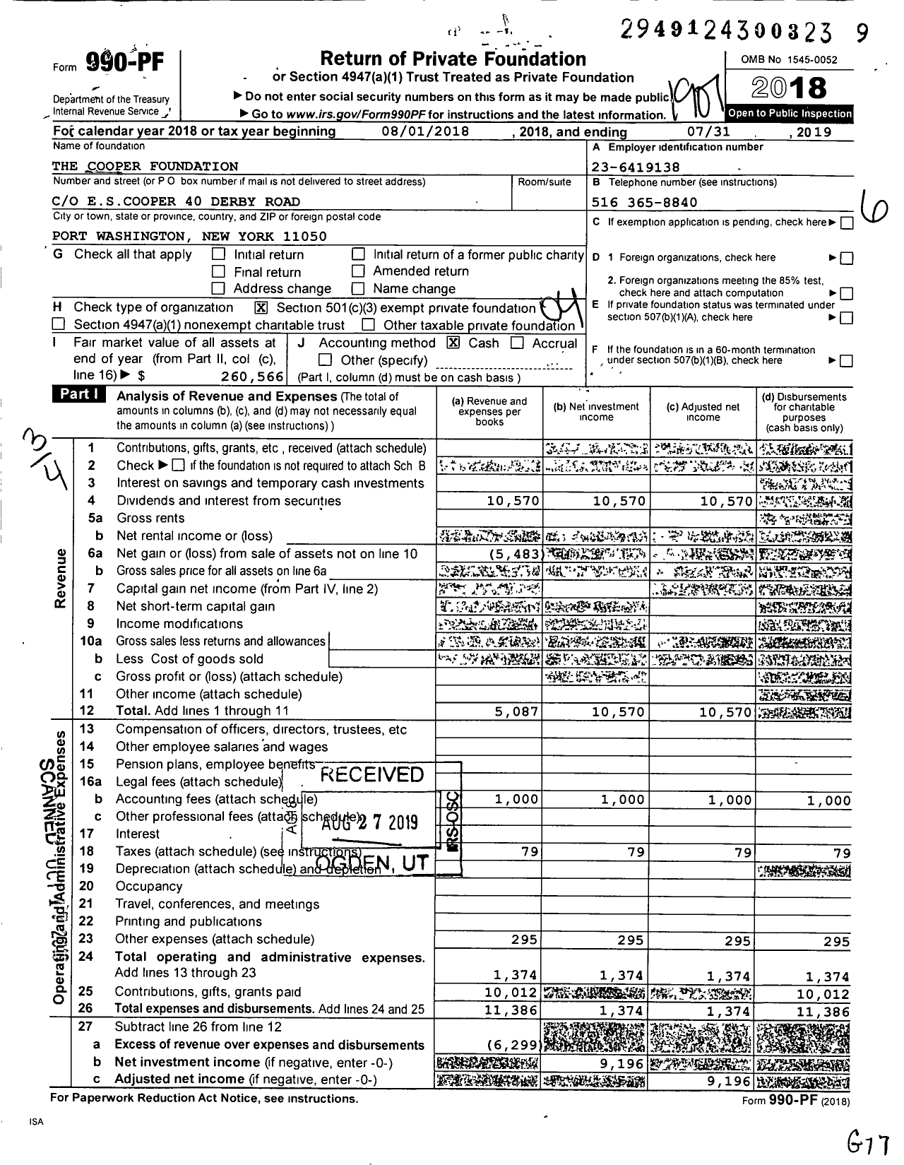 Image of first page of 2018 Form 990PF for The Cooper Foundation
